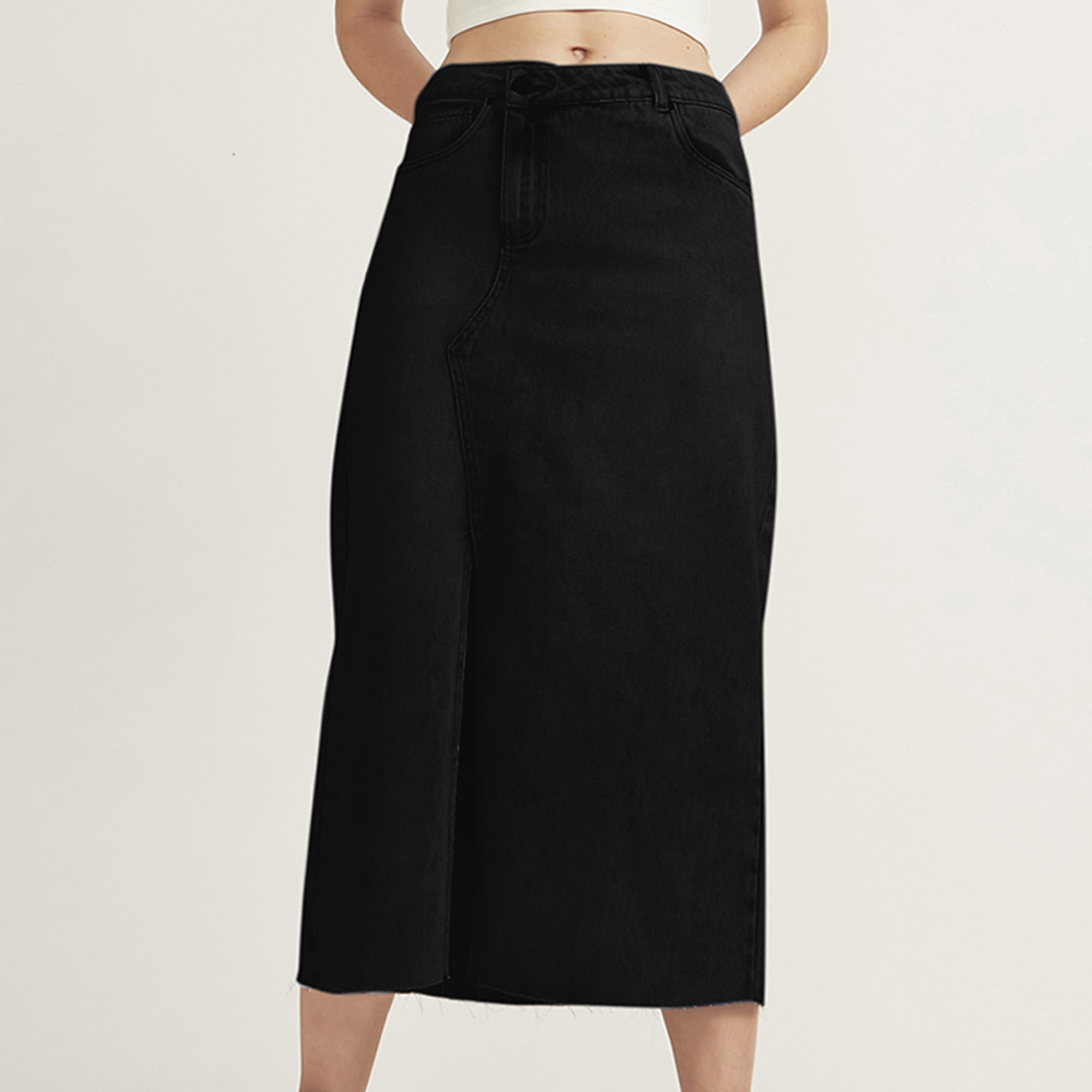 FALDA MAXI MUJER COTTONS JEANS NEGRO TAFETA HANA - 4