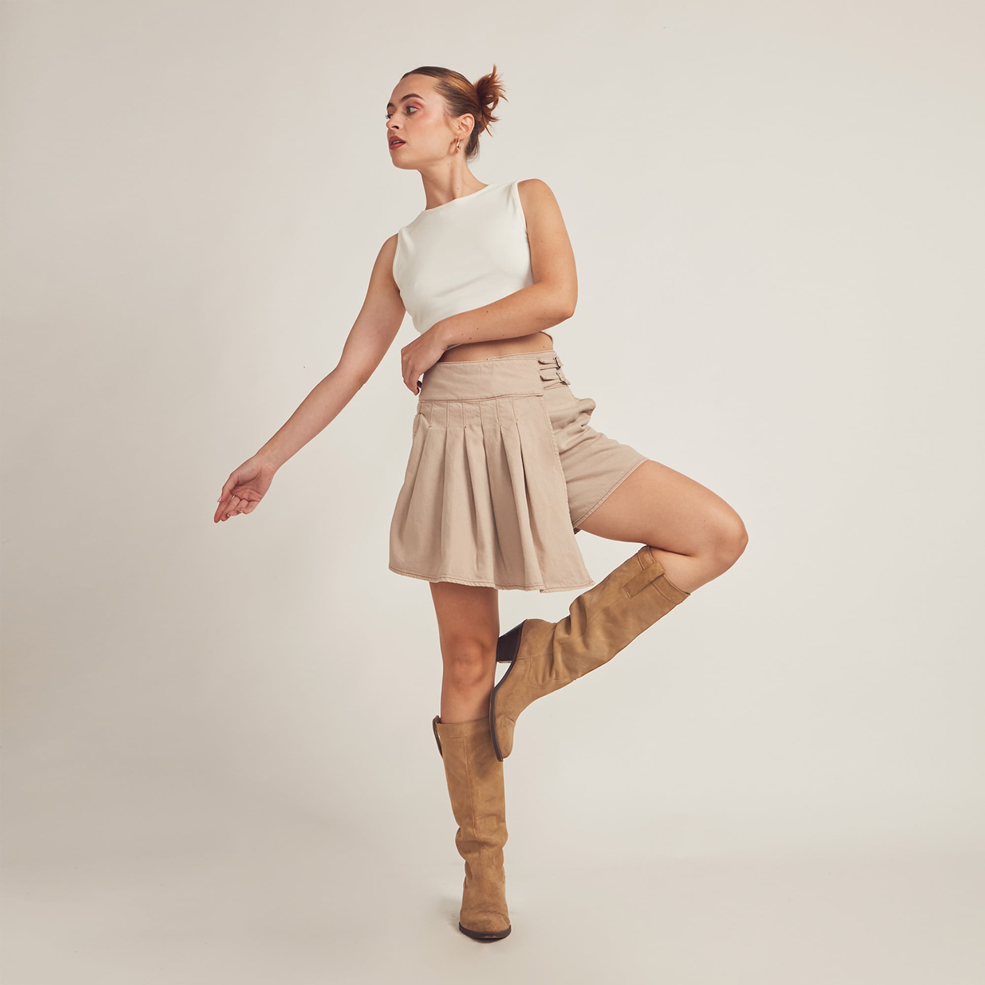 FALDA SHORT SUELTO MUJER COTTONS JEANS BEIGE EGLA - 3