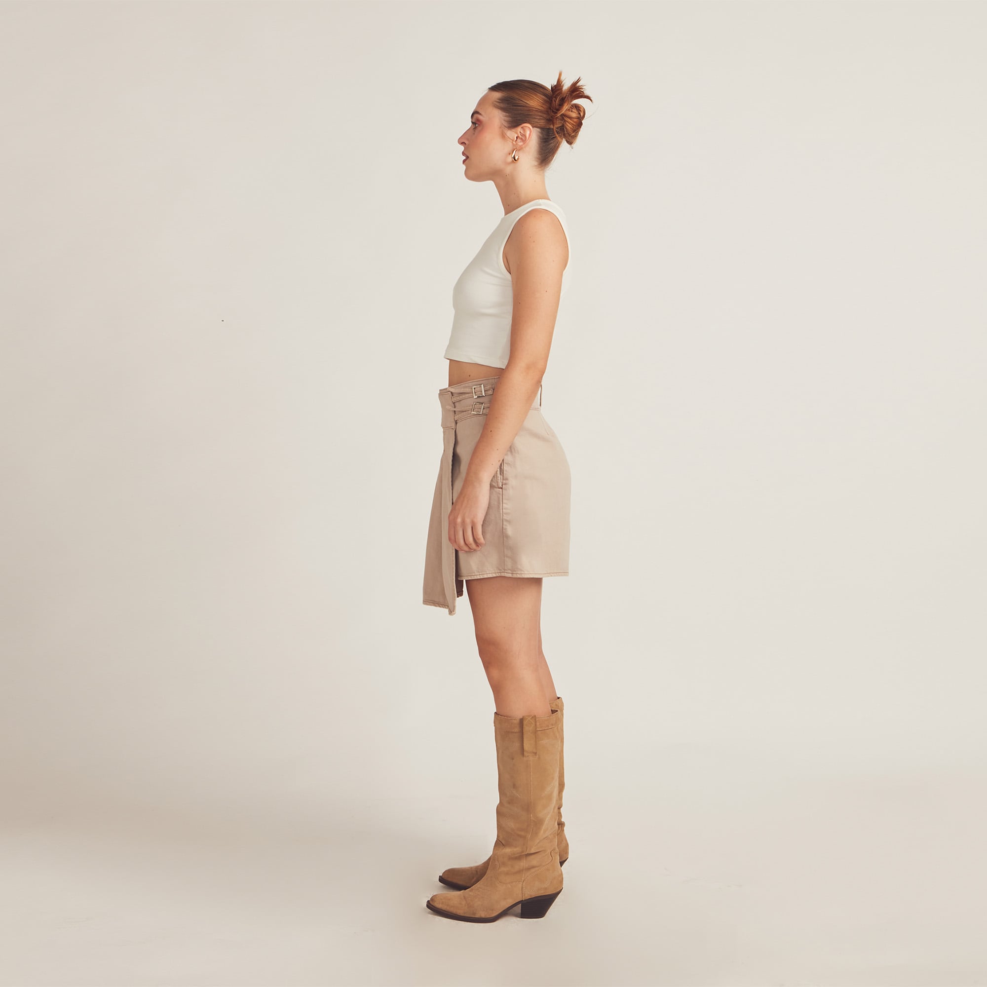 FALDA SHORT SUELTO MUJER COTTONS JEANS BEIGE EGLA - 5
