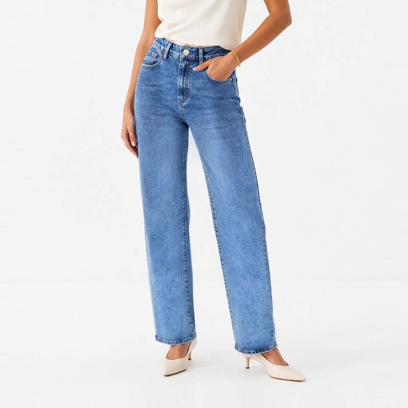 JEAN STRAIGHT COTTONS JEANS PARA MUJER MAR PETITE - 1