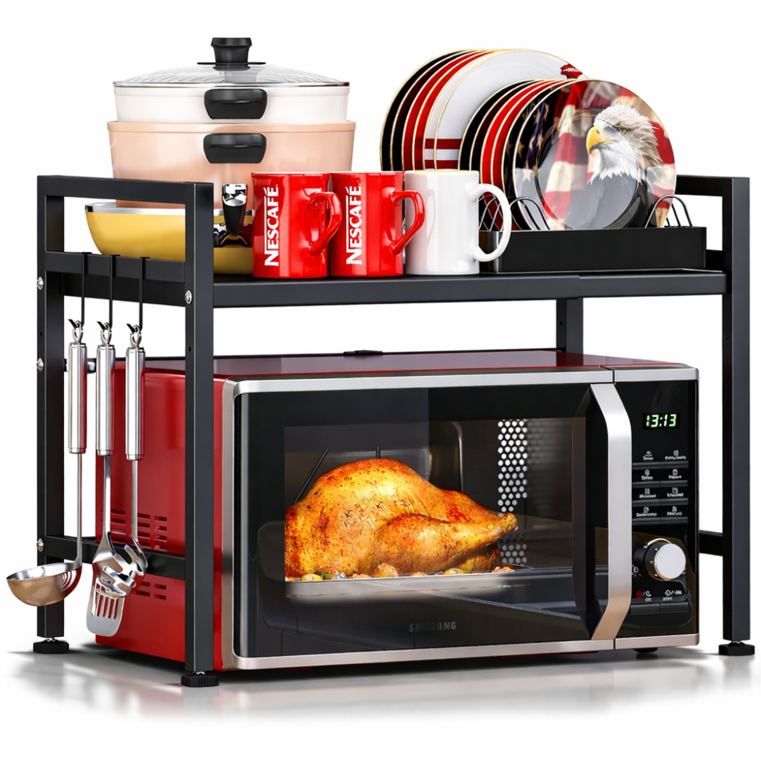 ESTANTE MINARI NEGRO ORGANIZADOR MICROONDAS EXPANDIBLE COCINA AC - 1
