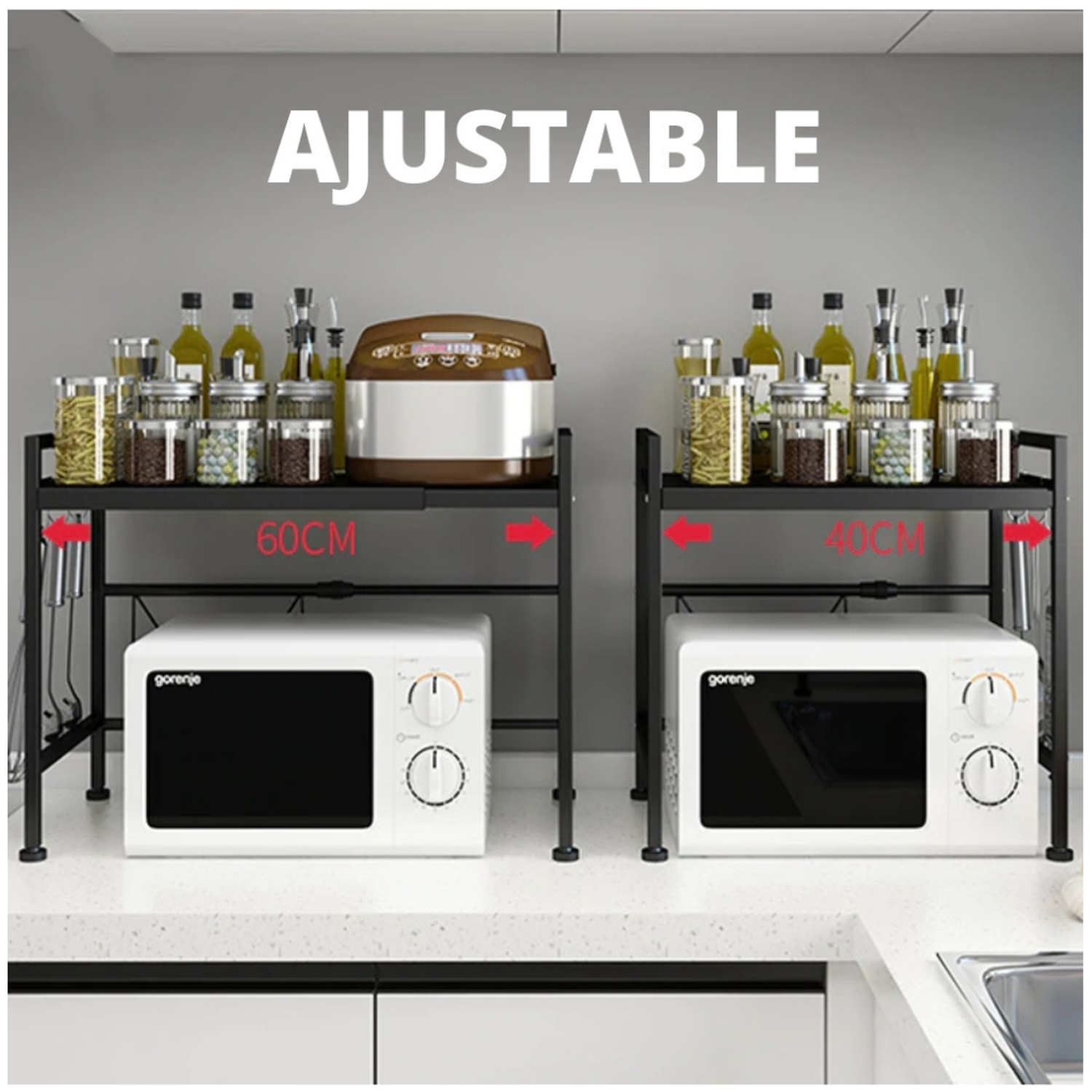 ESTANTE MINARI NEGRO ORGANIZADOR MICROONDAS EXPANDIBLE COCINA AC - 2