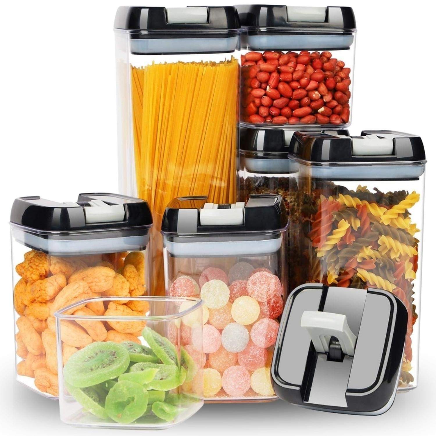SET DE 7 CONTENEDORES FRASCOS HERMÉTICOS TÁPERS DE COCINA NEGRO T64 - 1