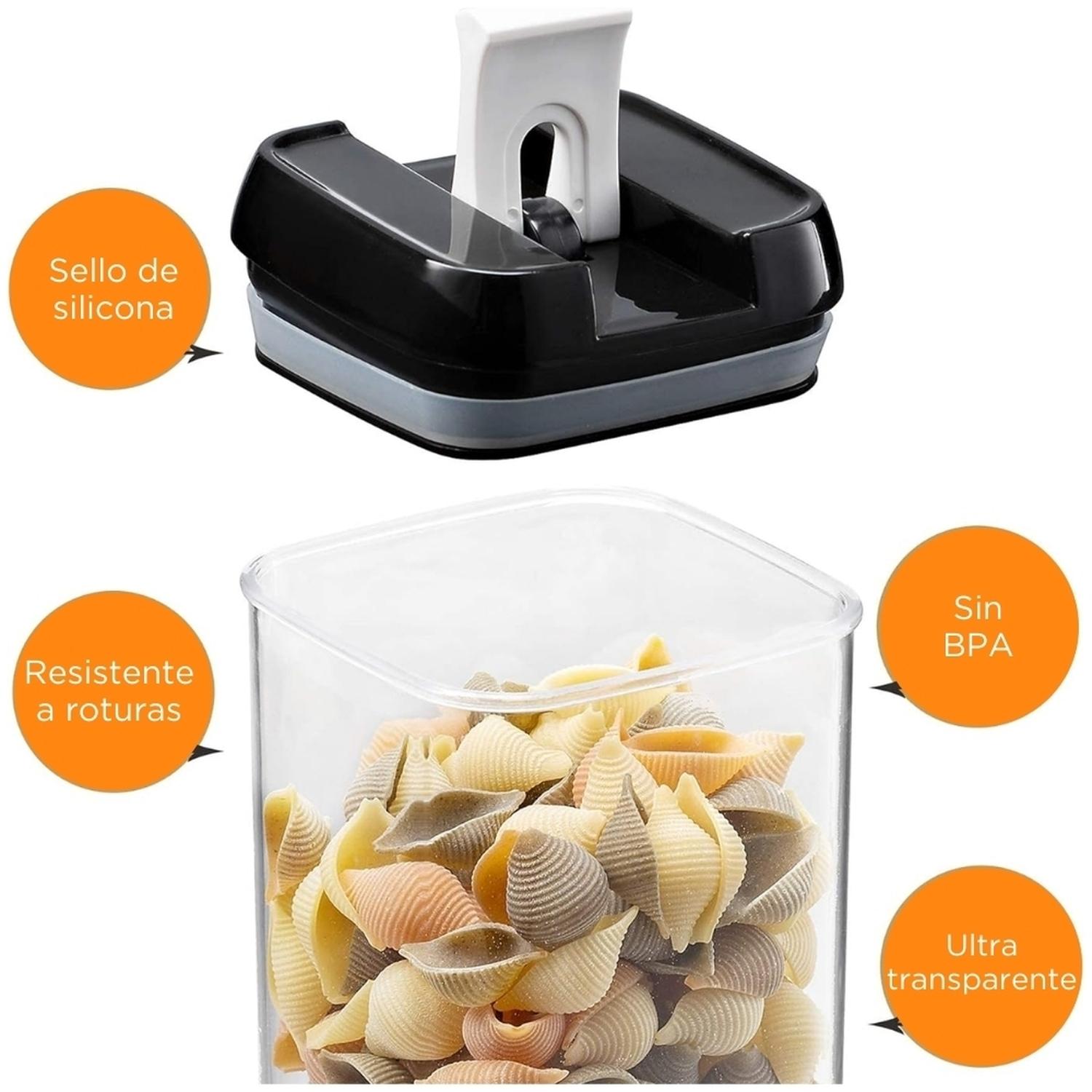 SET DE 7 CONTENEDORES FRASCOS HERMÉTICOS TÁPERS DE COCINA NEGRO T64 - 3