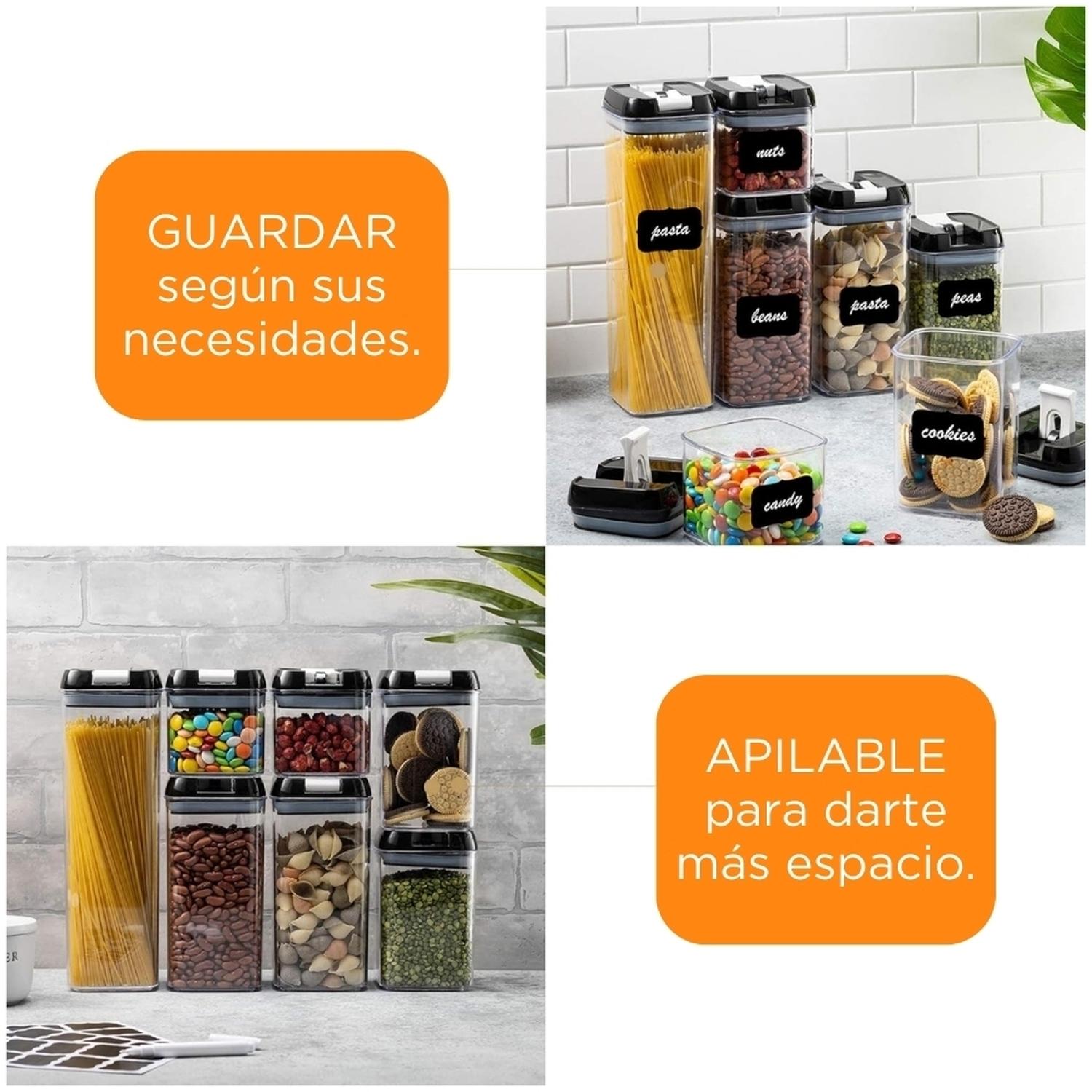 SET DE 7 CONTENEDORES FRASCOS HERMÉTICOS TÁPERS DE COCINA NEGRO T64 - 4
