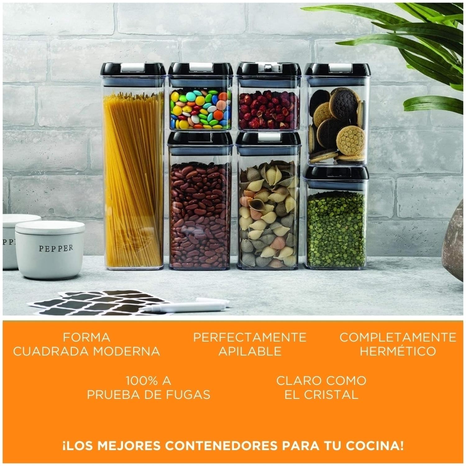 SET DE 7 CONTENEDORES FRASCOS HERMÉTICOS TÁPERS DE COCINA NEGRO T64 - 5