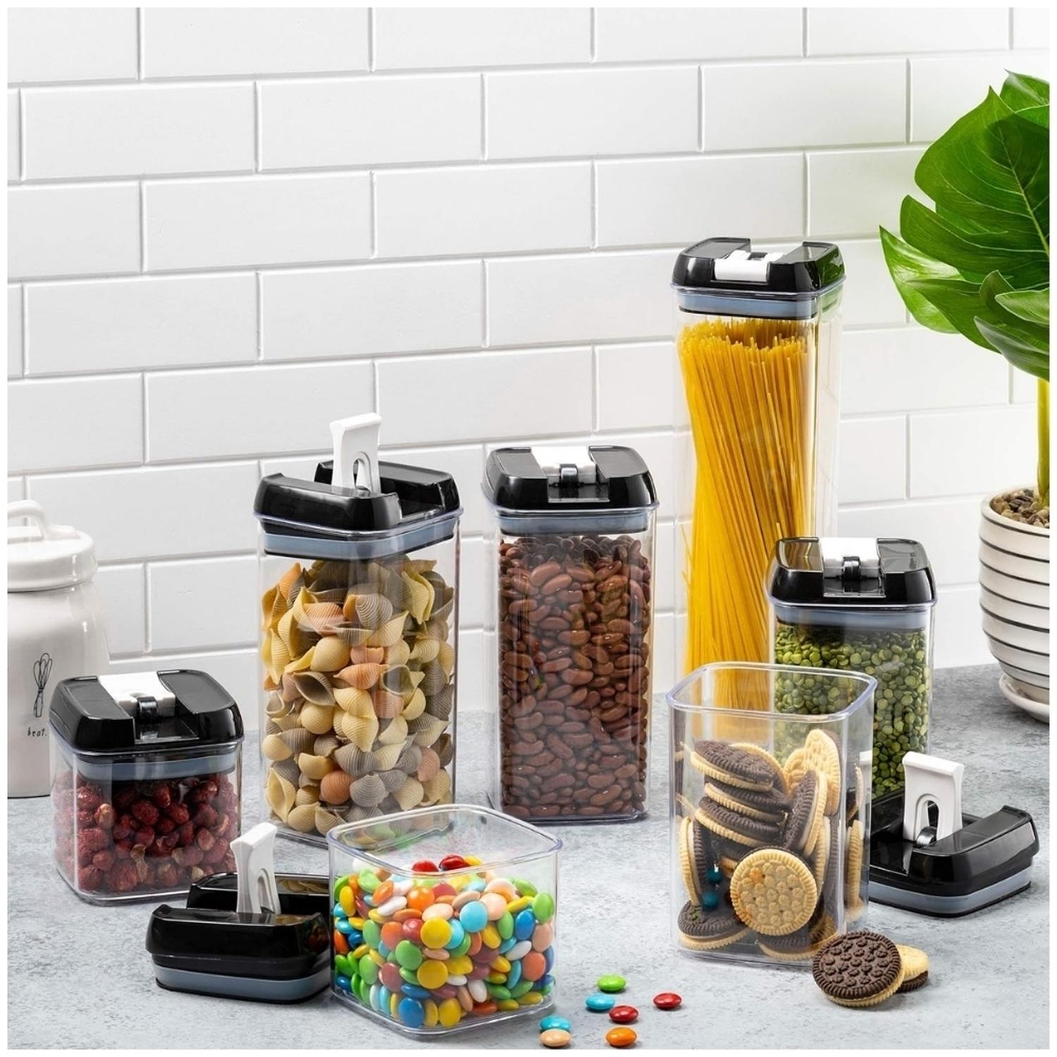 SET DE 7 CONTENEDORES FRASCOS HERMÉTICOS TÁPERS DE COCINA NEGRO T64 - 7