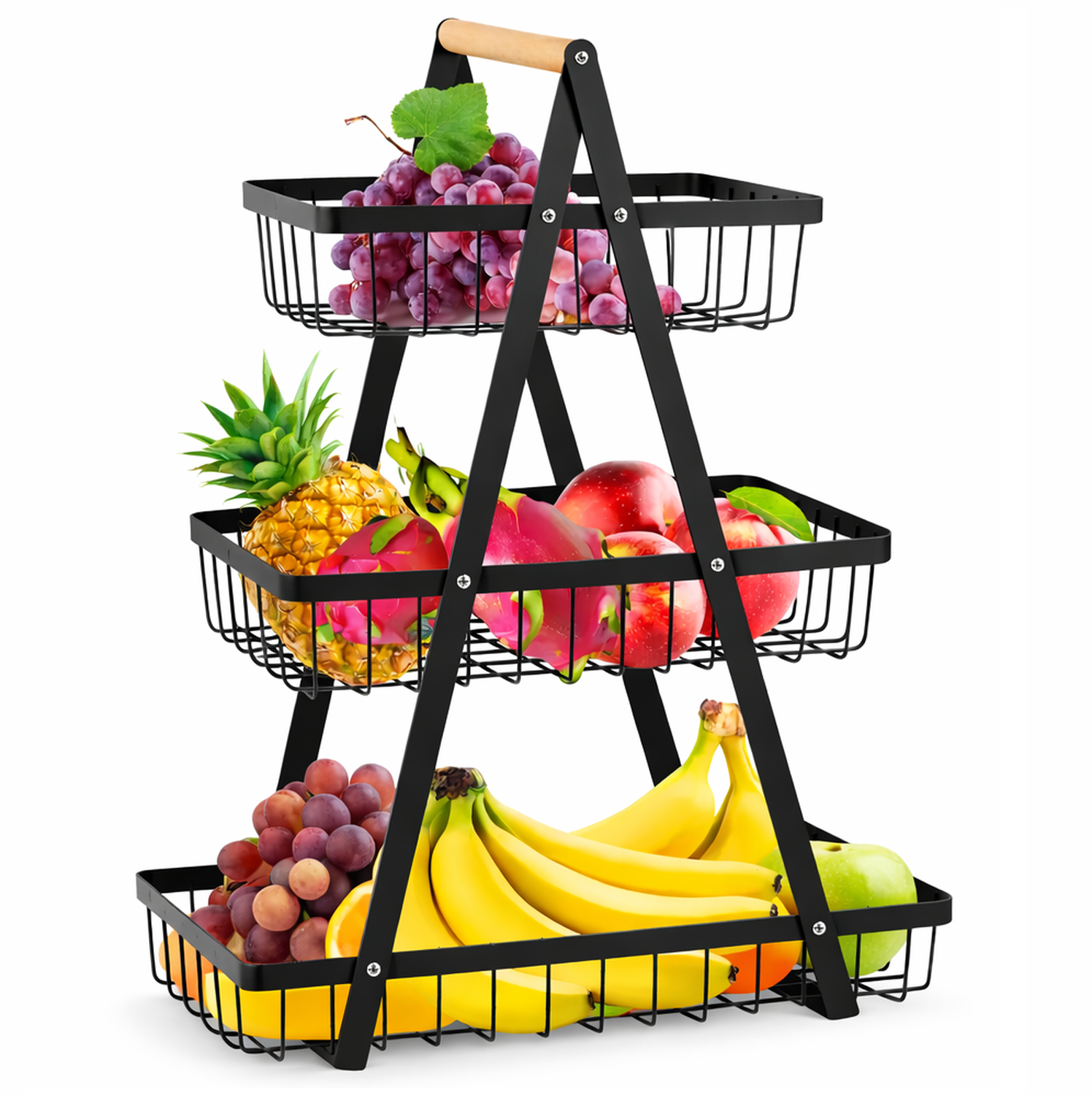 FRUTERO MINARI NEGRO CESTA FRUTAS CENTRO MESA ORGANIZADOR 3 CANASTAS 936C - 1