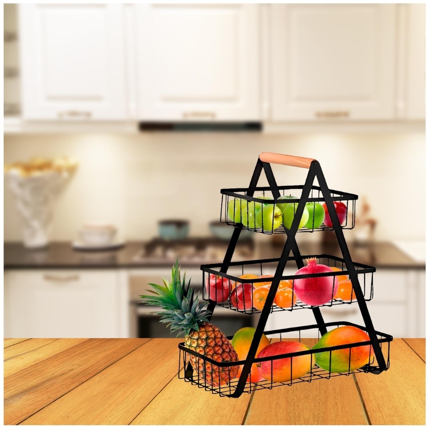 FRUTERO MINARI NEGRO CESTA FRUTAS CENTRO MESA ORGANIZADOR 3 CANASTAS 936C - 2