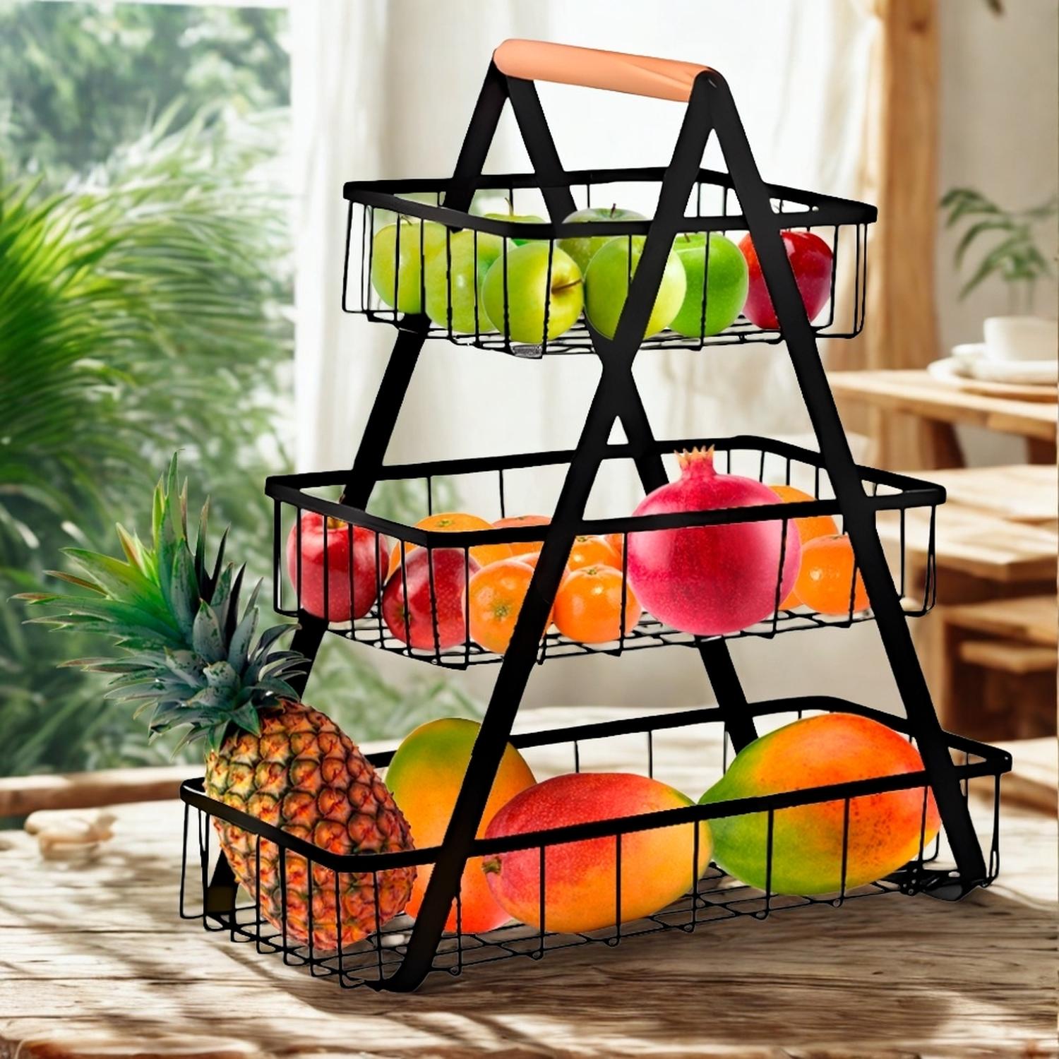 FRUTERO MINARI NEGRO CESTA FRUTAS CENTRO MESA ORGANIZADOR 3 CANASTAS 936C - 4