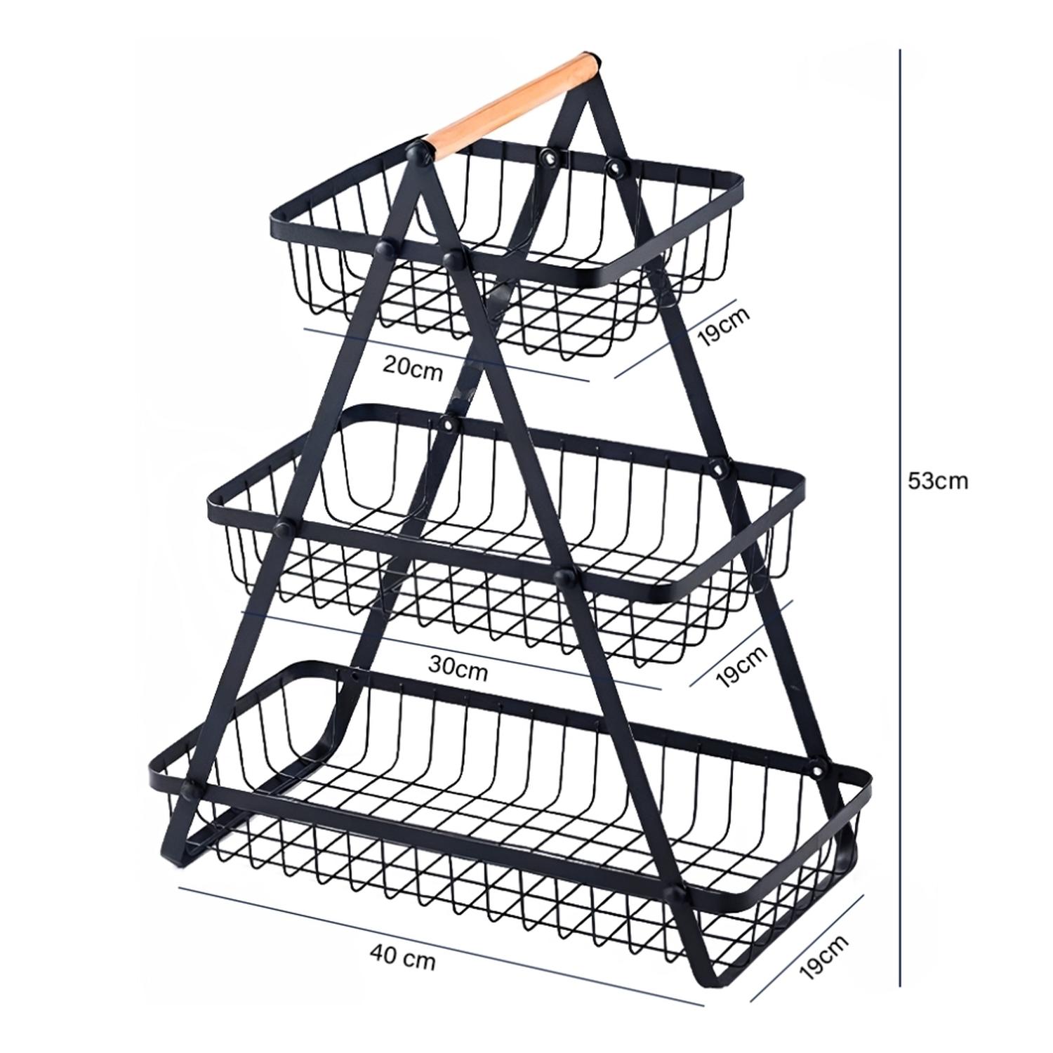 FRUTERO MINARI NEGRO CESTA FRUTAS CENTRO MESA ORGANIZADOR 3 CANASTAS 936C - 6