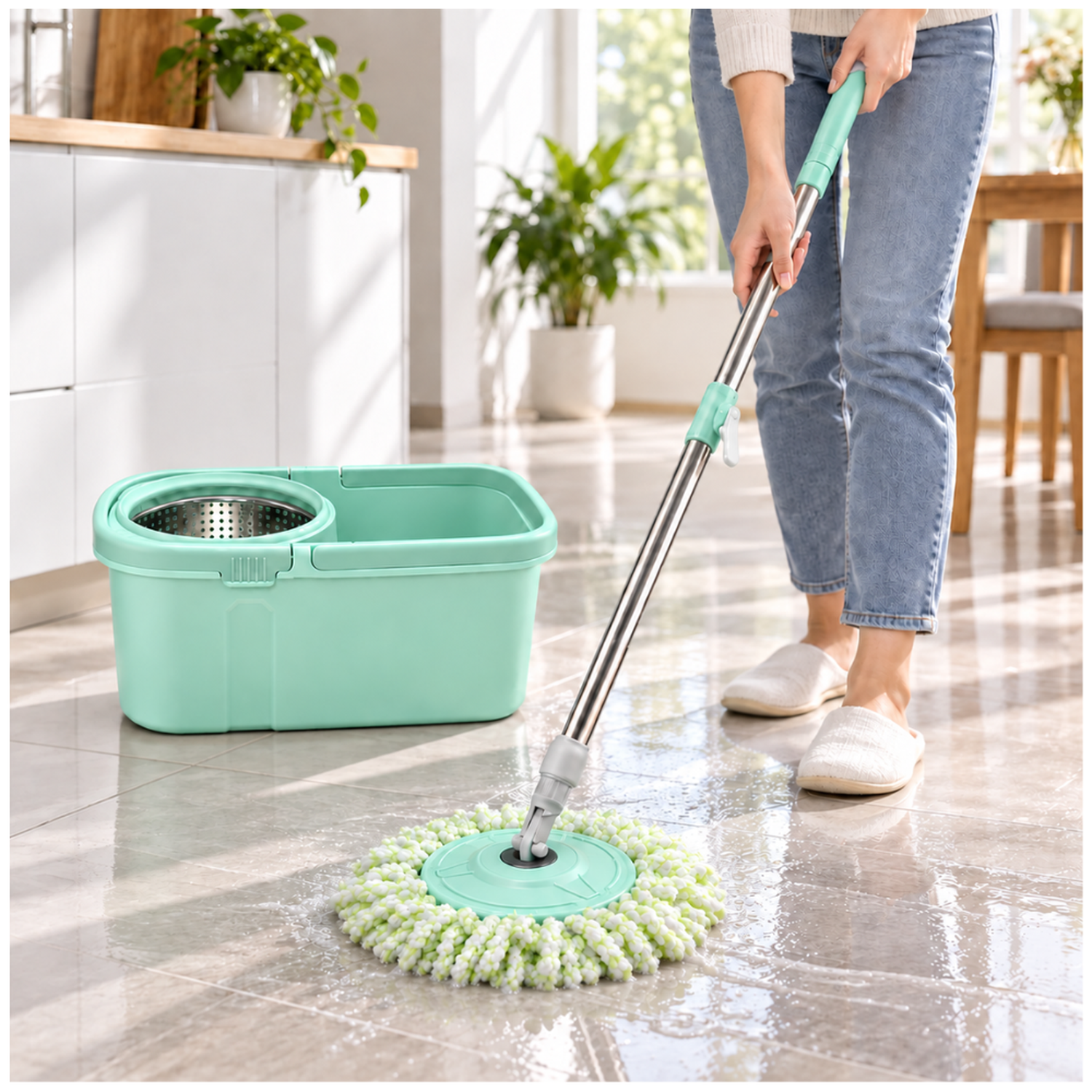 TRAPEADOR CENTRIFUGADOR CON BALDE ESCURRIDOR 360° VERDE T02V - 2