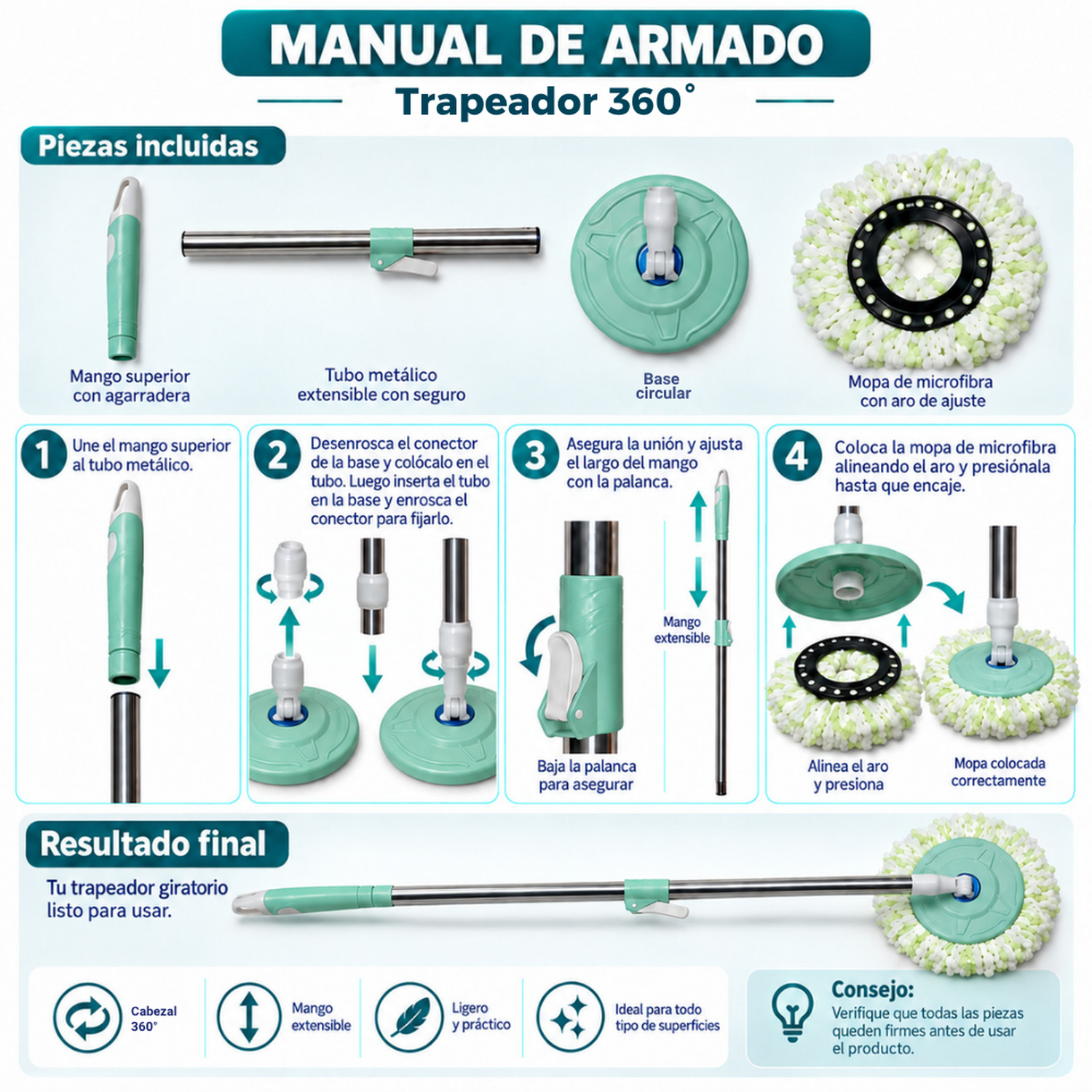 TRAPEADOR CENTRIFUGADOR CON BALDE ESCURRIDOR 360° VERDE T02V - 5