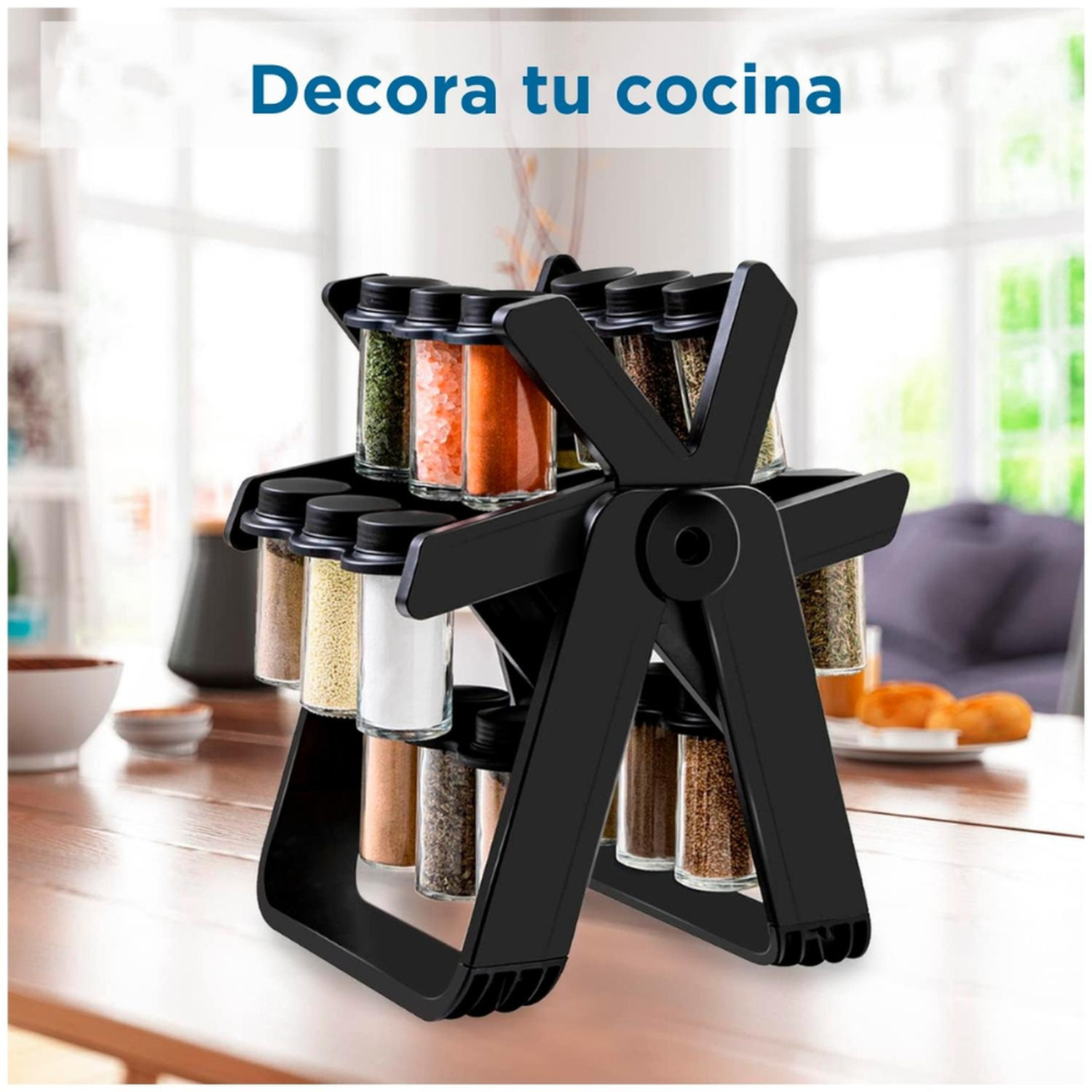 CONDIMENTERO MINARI NEGRO ESPECIERO GIRATORIO ORGANIZADOR CONDIMENTOS MODERNO 18 FRASCOS 07V - 2