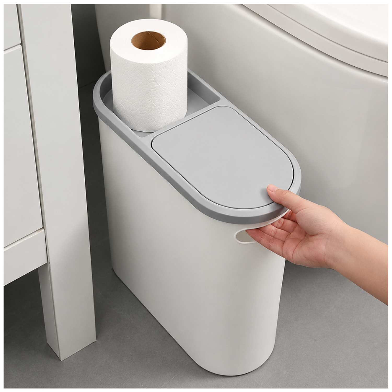 TACHO DE BASURA ELEGANTE CON BOTÓN A PRESIÓN BLANCO T1B - 2