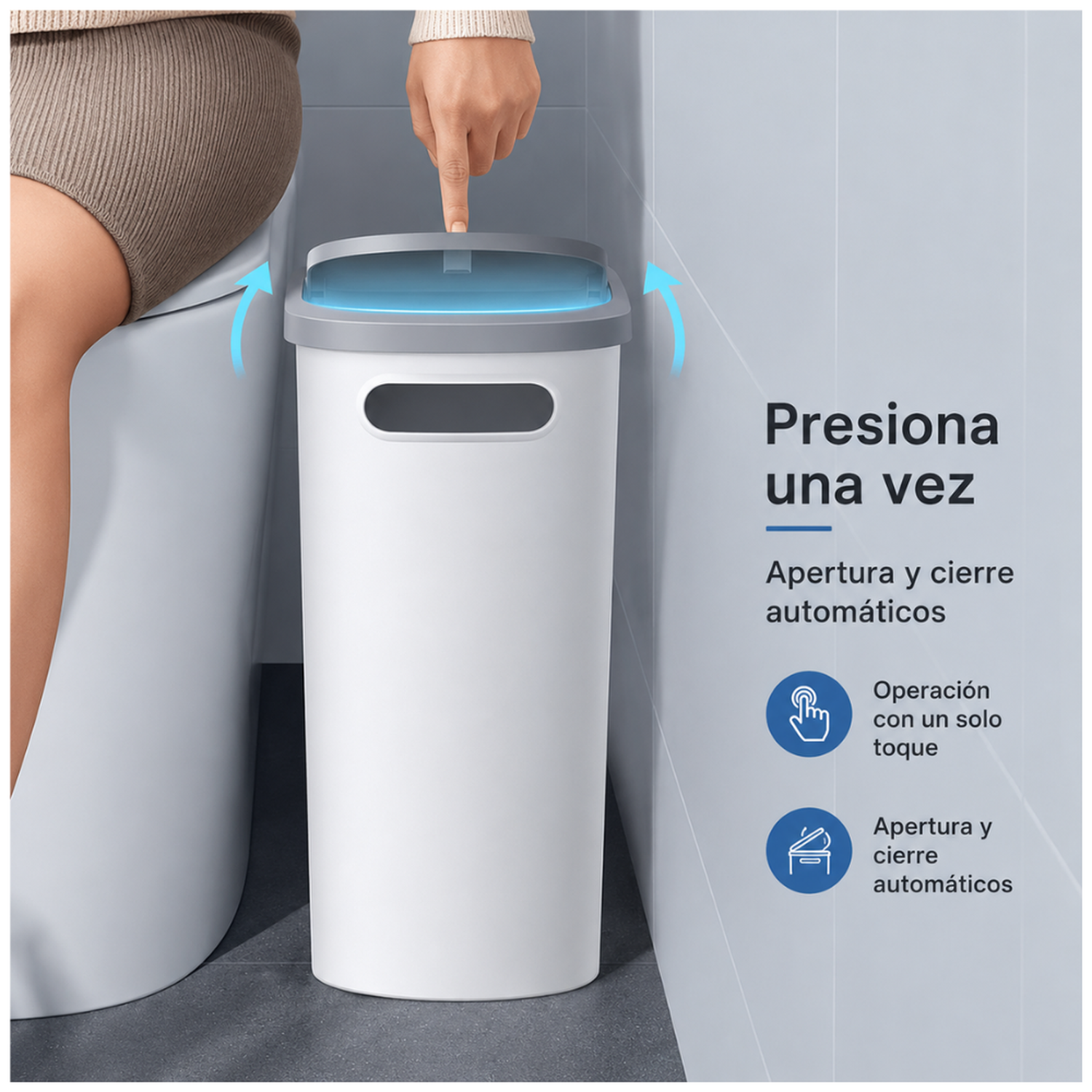 TACHO DE BASURA ELEGANTE CON BOTÓN A PRESIÓN BLANCO T1B - 3