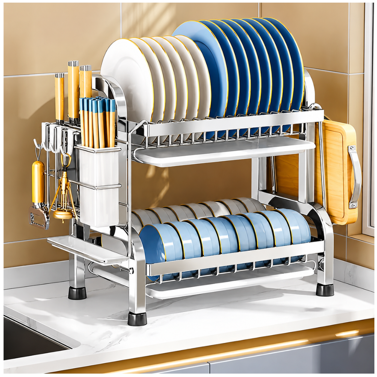 ESCURRIDOR ORGANIZADOR DE PLATOS PARA COCINA PLATEADO 19E - 2