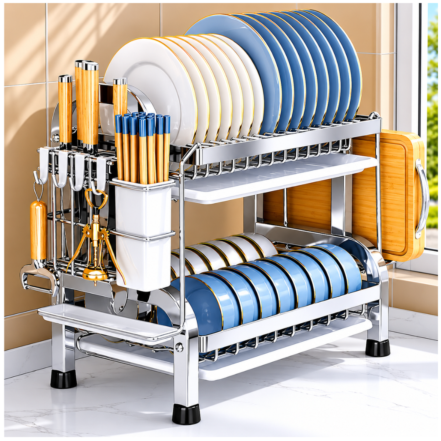 ESCURRIDOR ORGANIZADOR DE PLATOS PARA COCINA PLATEADO 19E - 3