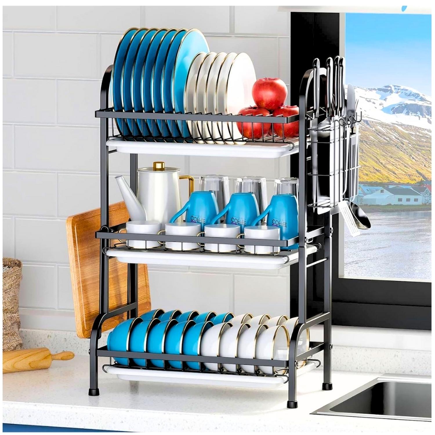 ESCURRIDOR ORGANIZADOR DE PLATOS PARA COCINA 3 NIVELES 20E - 2