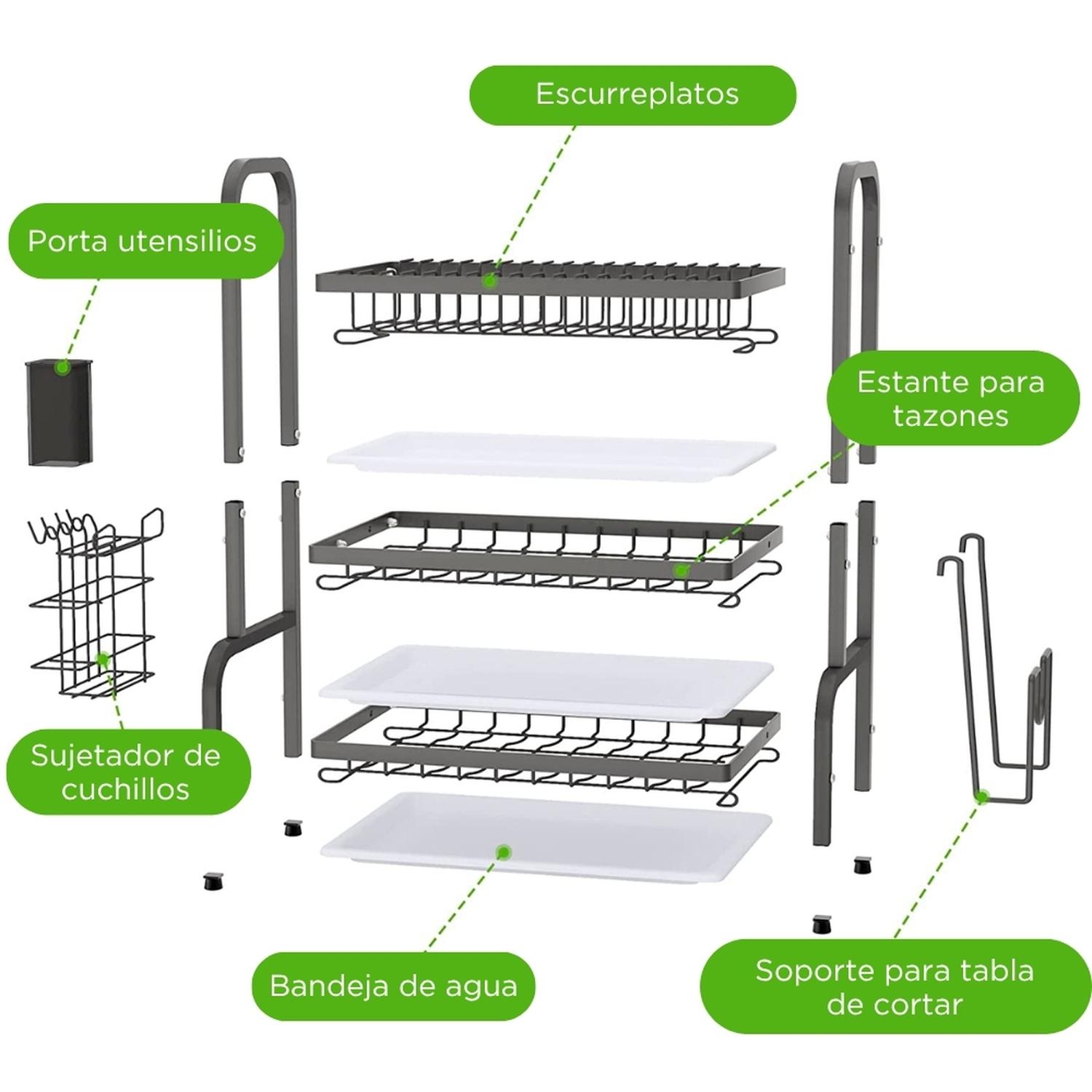 ESCURRIDOR ORGANIZADOR DE PLATOS PARA COCINA 3 NIVELES 20E - 5