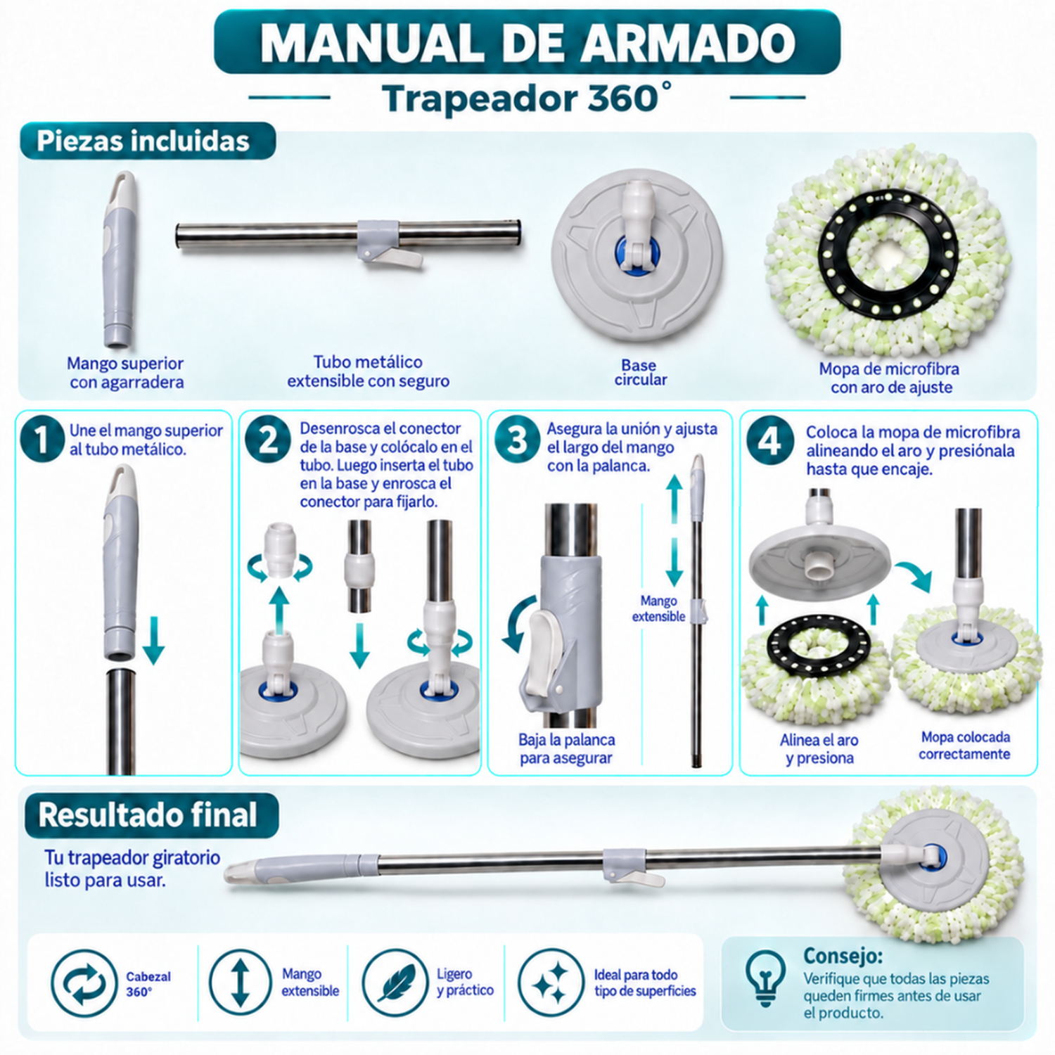 TRAPEADOR CENTRIFUGADOR CON BALDE ESCURRIDOR 360° T02V - COLOR ALEATORIO - 6