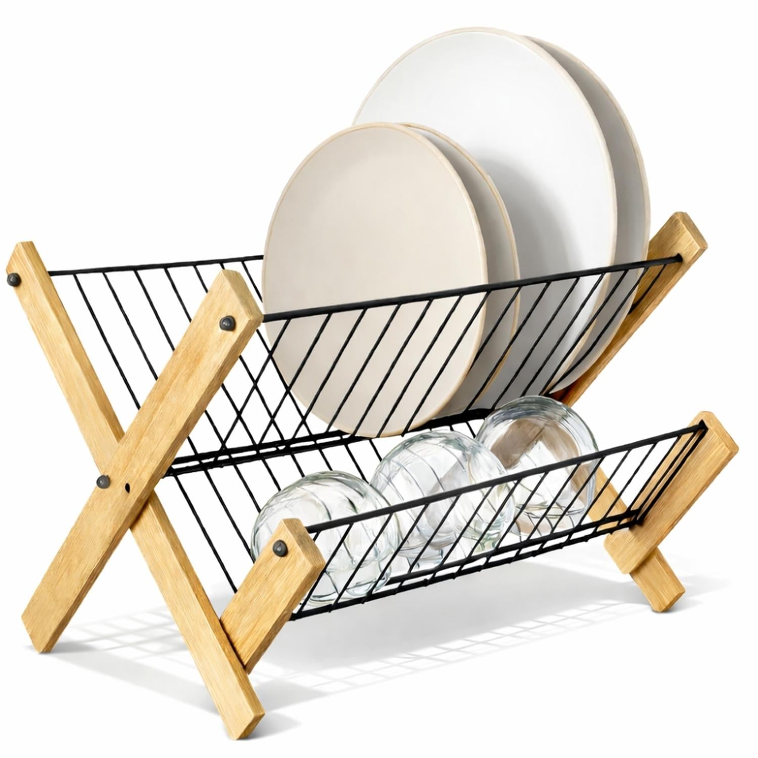 ESCURRIDOR ESTANTE ORGANIZADOR DE PLATOS PLEGABLE MADERA 10E - 1