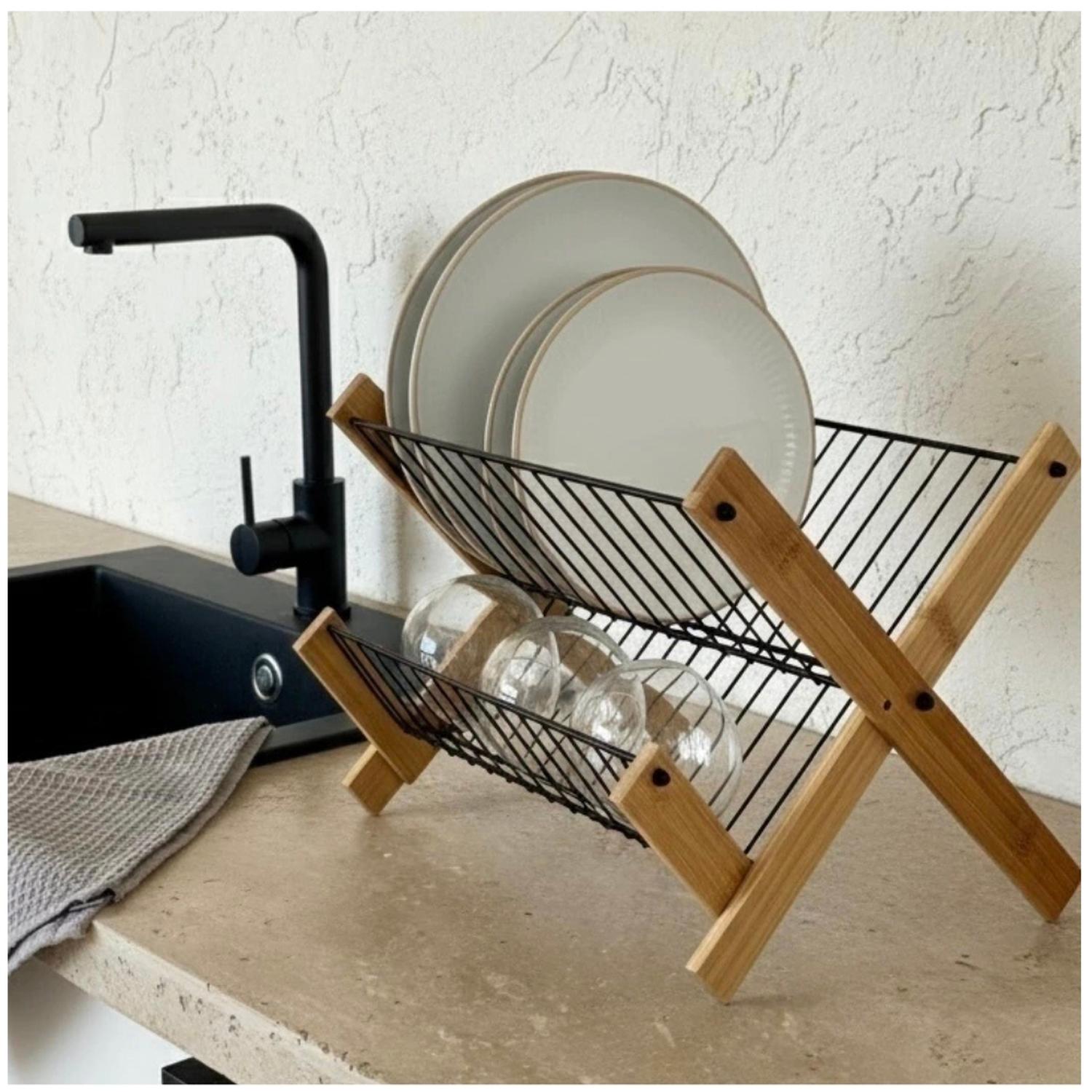 ESCURRIDOR ESTANTE ORGANIZADOR DE PLATOS PLEGABLE MADERA 10E - 3