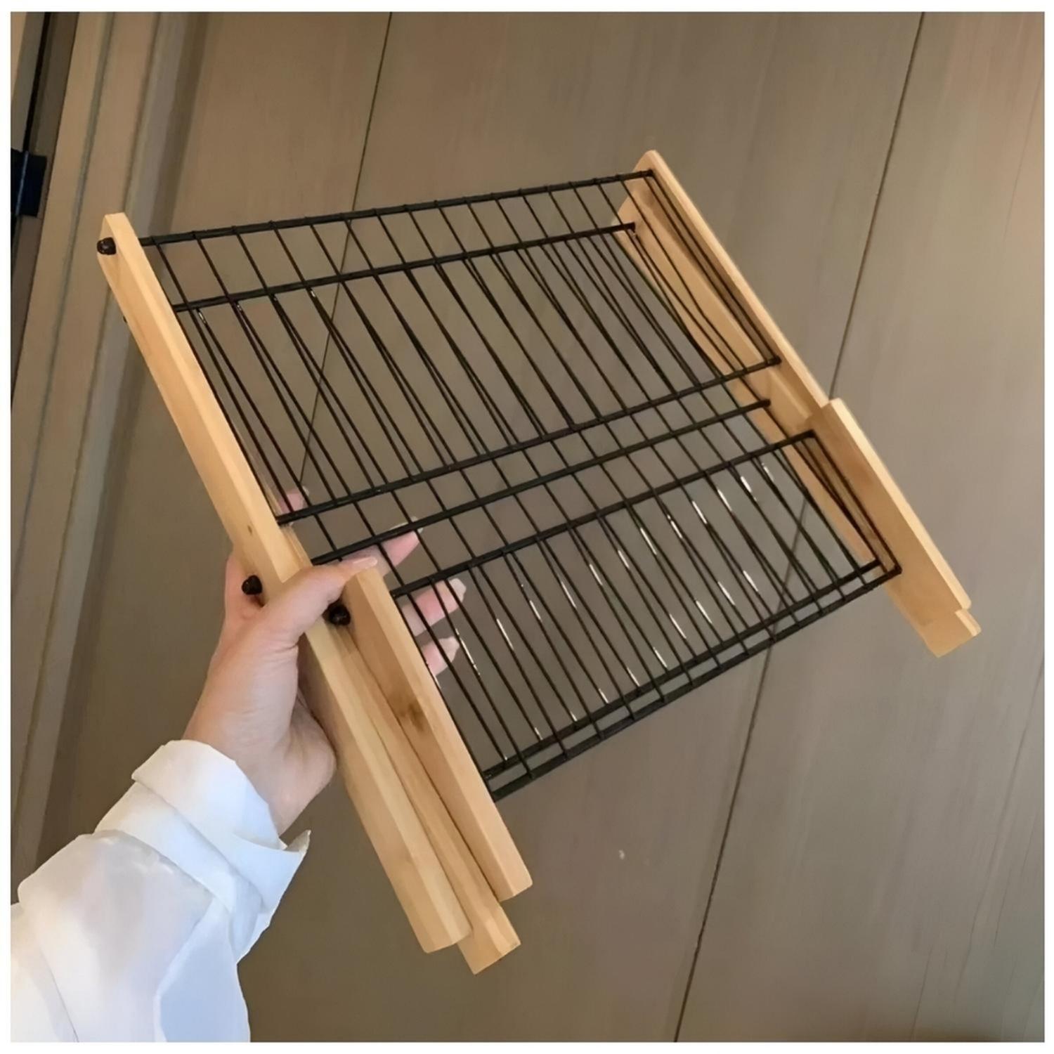 ESCURRIDOR ESTANTE ORGANIZADOR DE PLATOS PLEGABLE MADERA 10E - 4