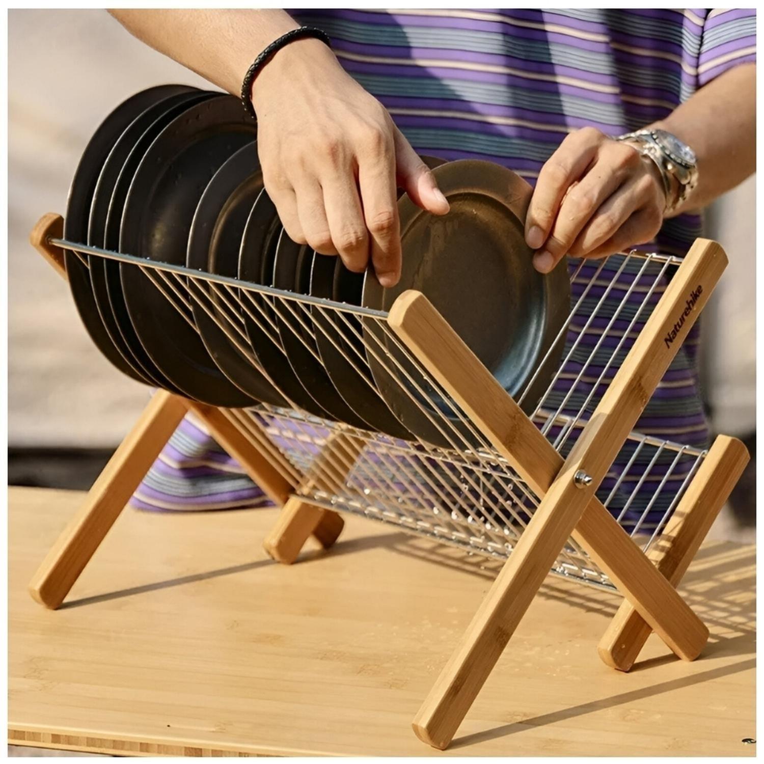ESCURRIDOR ESTANTE ORGANIZADOR DE PLATOS PLEGABLE MADERA 10E - 5