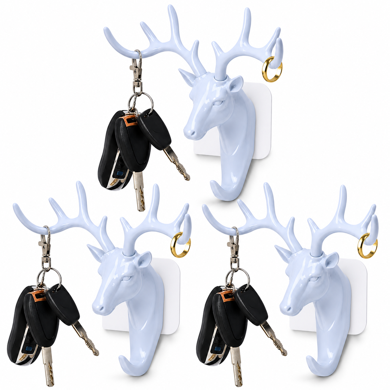 PACK X3 PORTA LLAVES GANCHO COLGADOR DE PARED CIERVO BLANCO 434C - 1