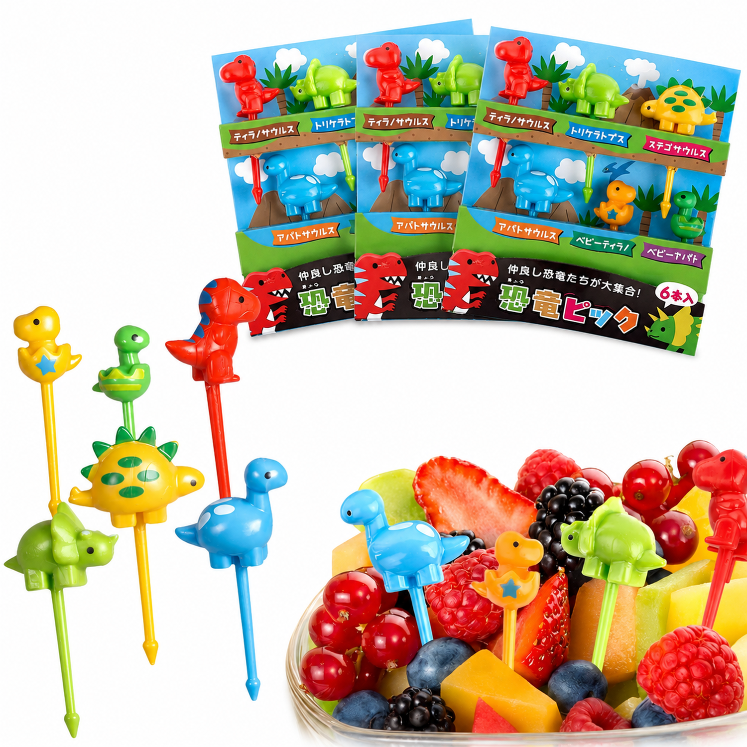 PACK X3 JUEGO MINI TENEDORES DINOSAURIO PARA FRUTAS DE NIÑOS 871T - 1