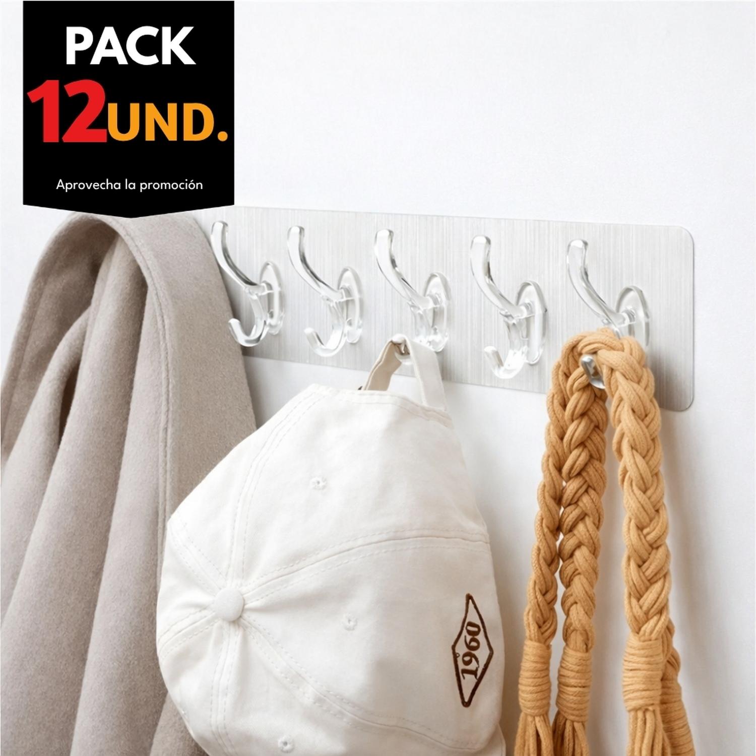 PACK X12 PERCHERO ORGANIZADOR ADHESIVO DE PARED PA60 - 1