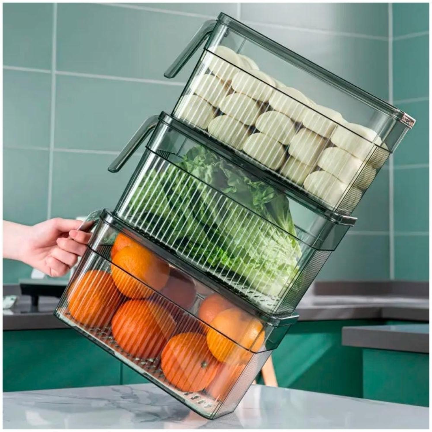 PACK X3 CONTENEDOR ORGANIZADOR DE FRUTAS Y VERDURAS CON TAPA V T14 - 3