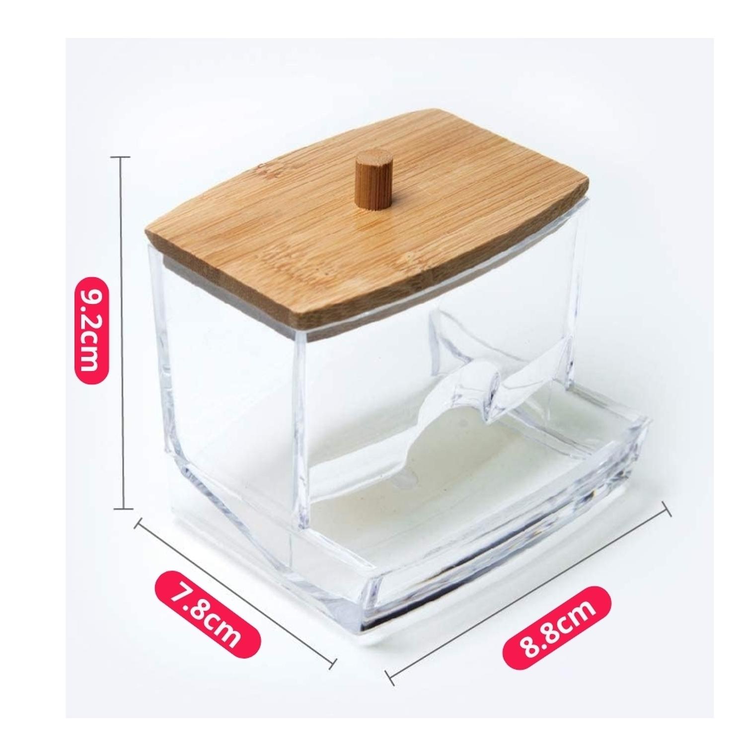 ORGANIZADOR ACRÍLICO DISPENSADOR DE HISOPOS TAPA DE MADERA A171 - 6
