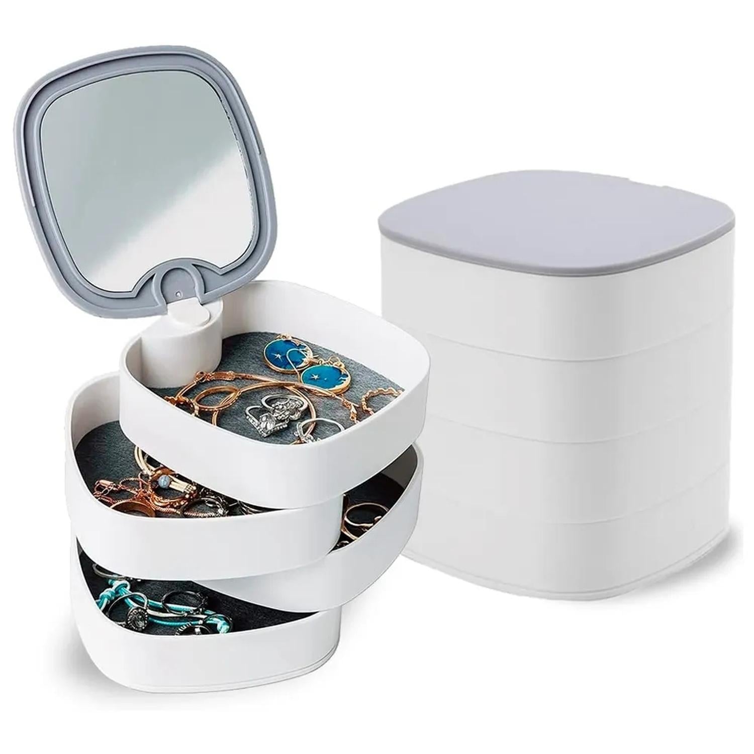 JOYERO ORGANIZADOR DE JOYAS ANILLOS 360° CON ESPEJO BL 56J - 1