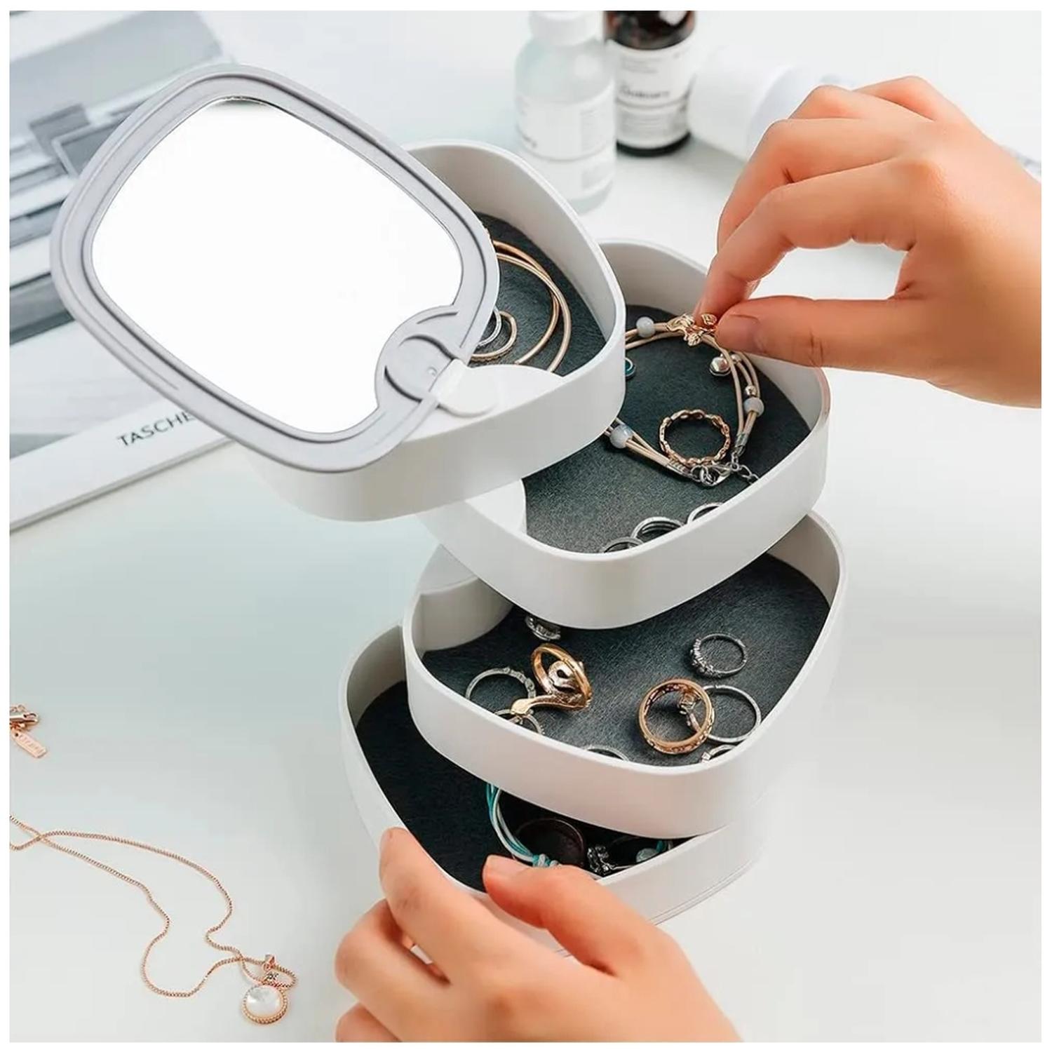 JOYERO ORGANIZADOR DE JOYAS ANILLOS 360° CON ESPEJO BL 56J - 2