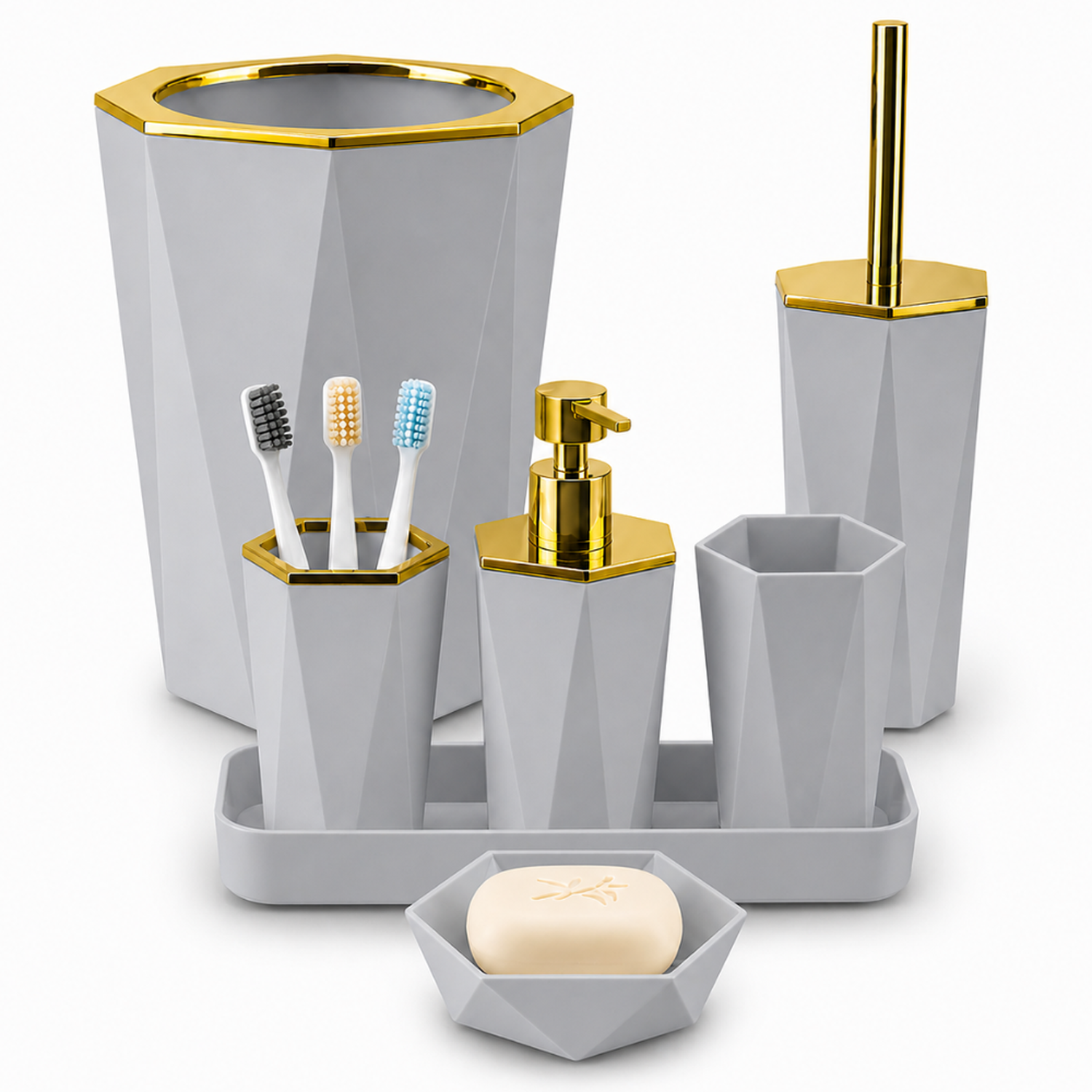 SET DE 7 ACCESORIOS ORGANIZADOR PARA BAÑO MODERNO GRIS KB7 - 1