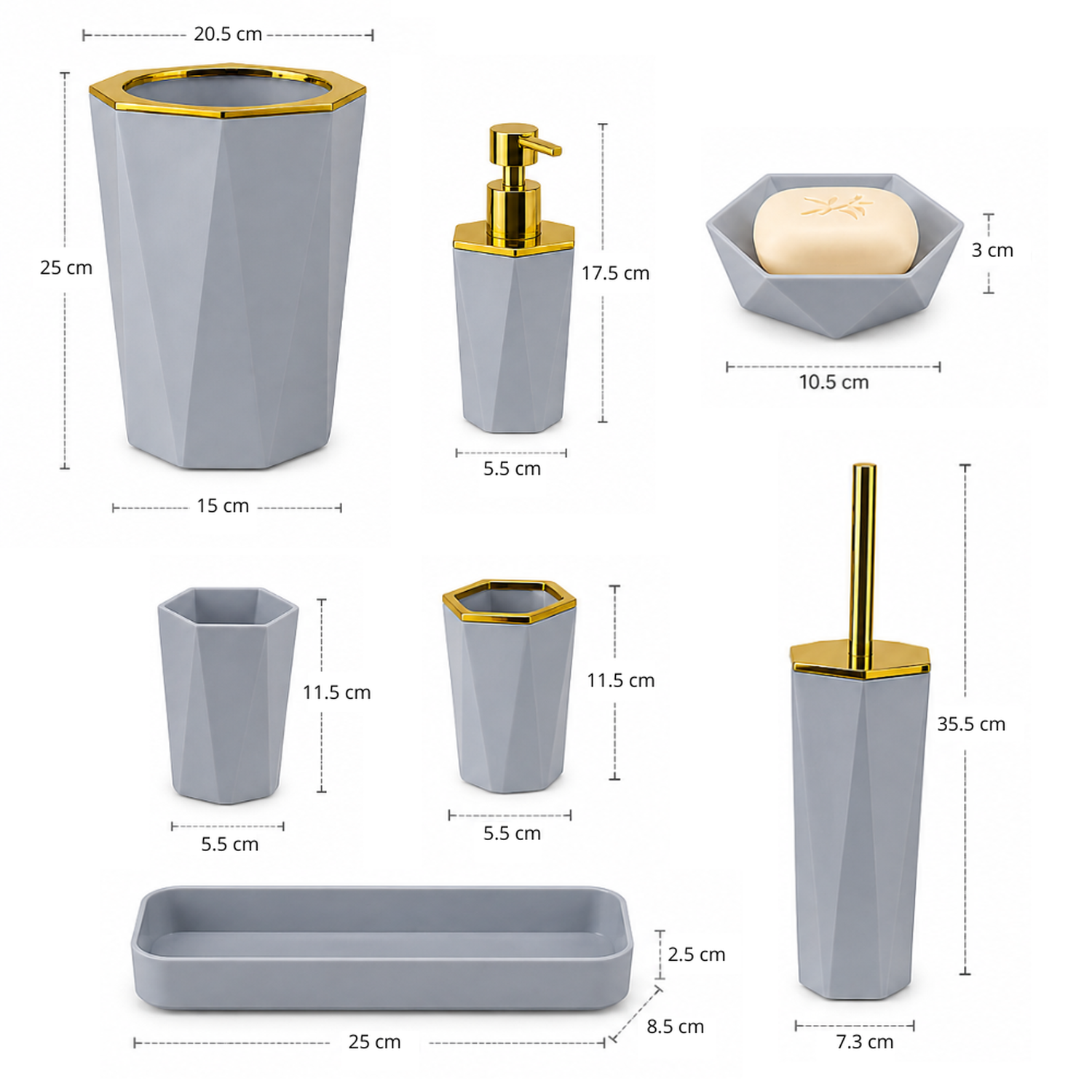 SET DE 7 ACCESORIOS ORGANIZADOR PARA BAÑO MODERNO GRIS KB7 - 5