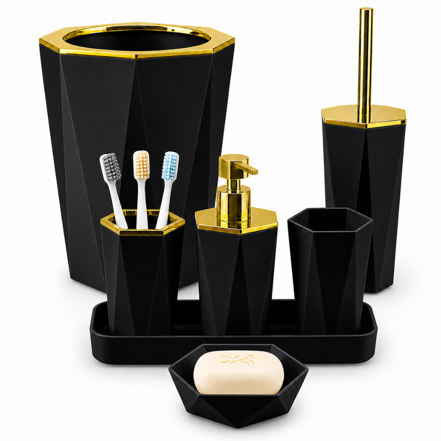SET DE 7 ACCESORIOS ORGANIZADOR PARA BAÑO MODERNO NEGRO KB7 - 1