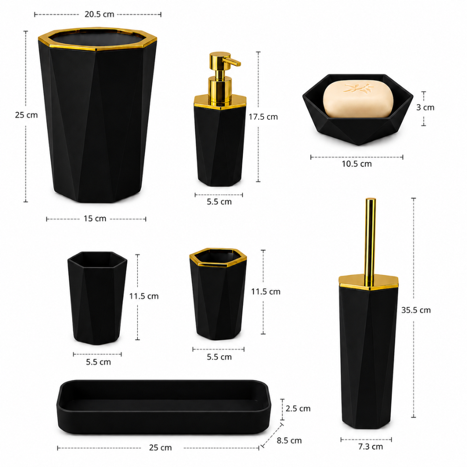SET DE 7 ACCESORIOS ORGANIZADOR PARA BAÑO MODERNO NEGRO KB7 - 5