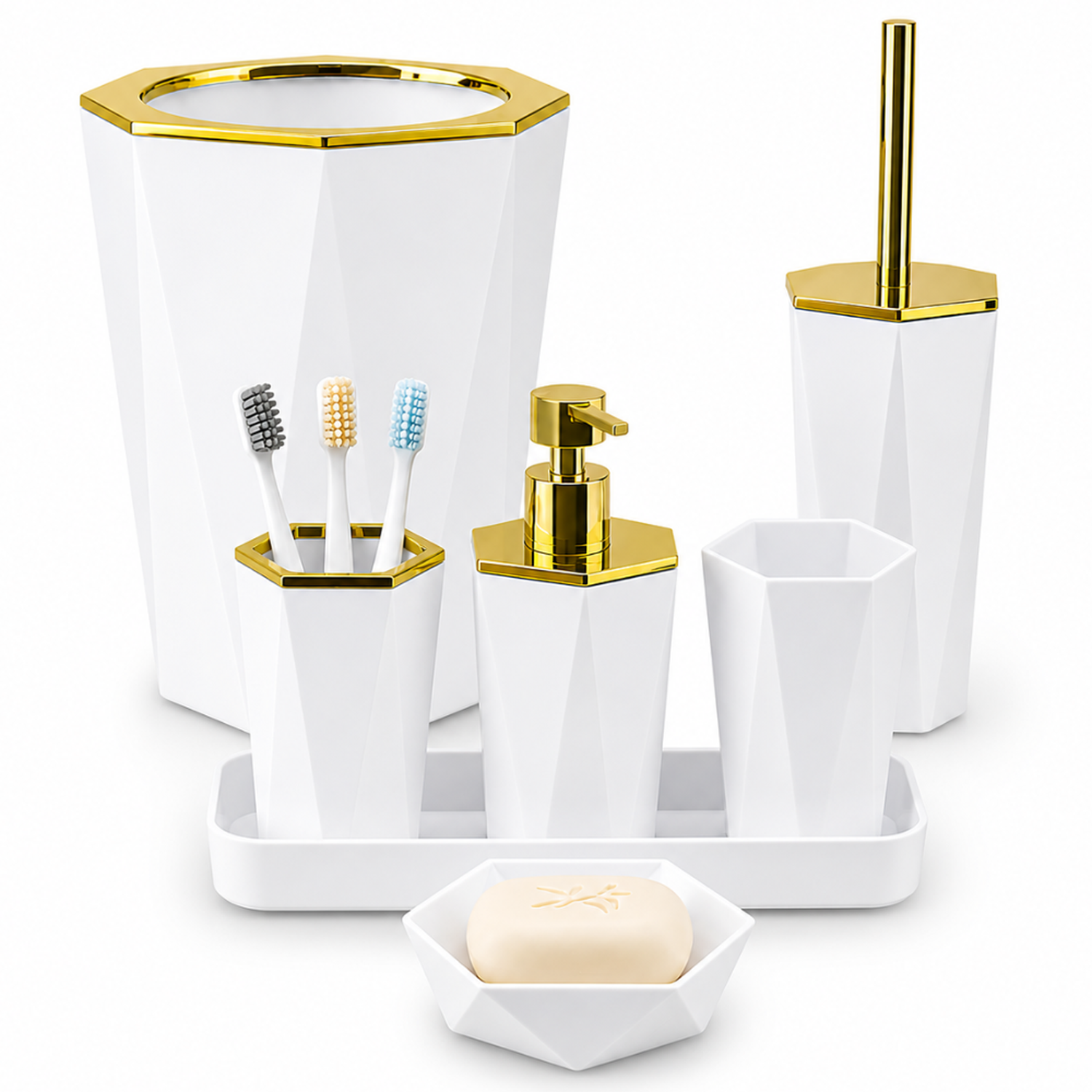 SET DE 7 ACCESORIOS ORGANIZADOR PARA BAÑO MODERNO BLANCO KB7 - 1