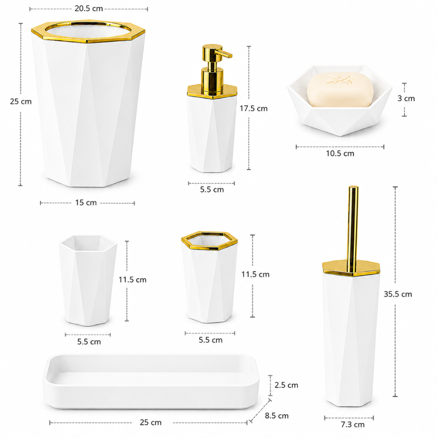 SET DE 7 ACCESORIOS ORGANIZADOR PARA BAÑO MODERNO BLANCO KB7 - 5