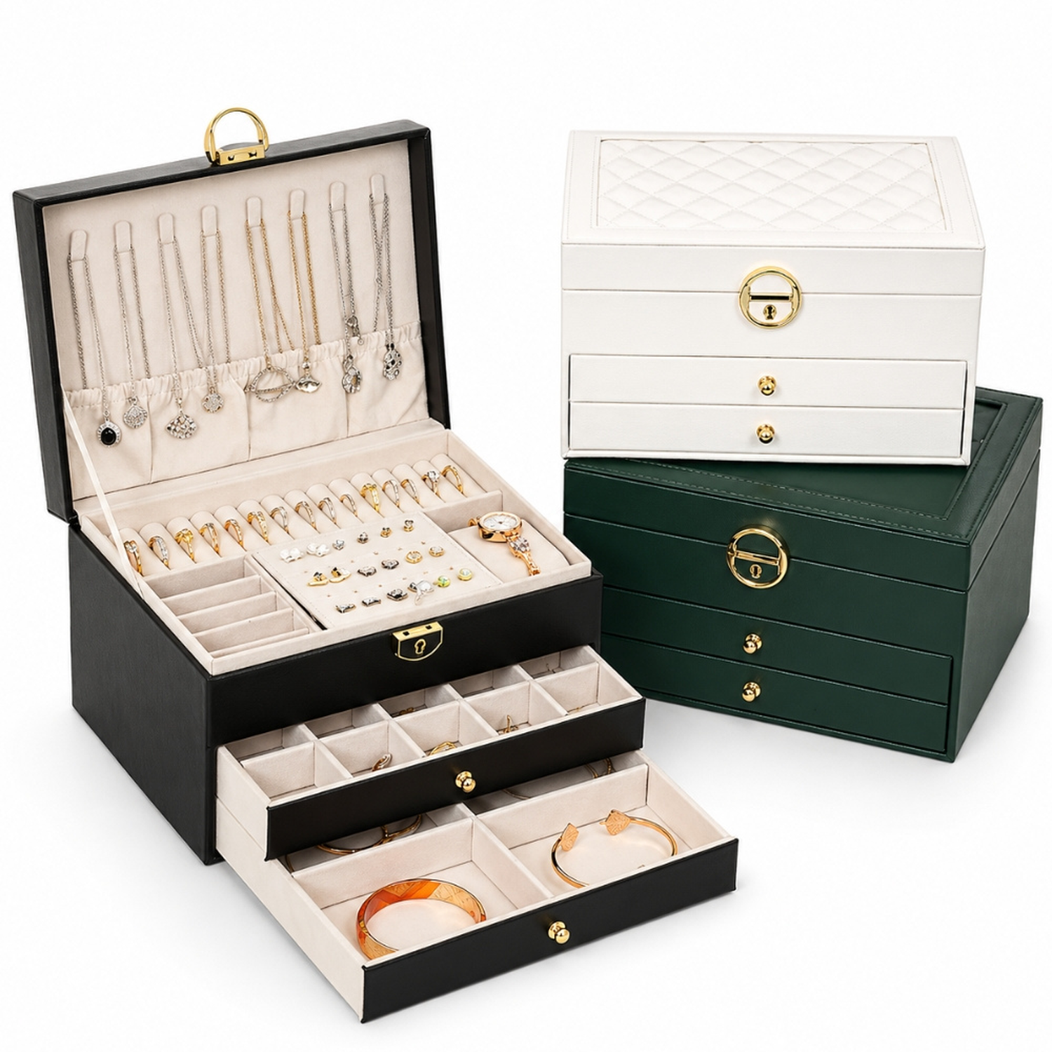 JOYERO COFRE ORGANIZADOR DE JOYAS RELOJ ANILLOS ARETES COLLARES J500 - COLOR ALEATORIO - 1