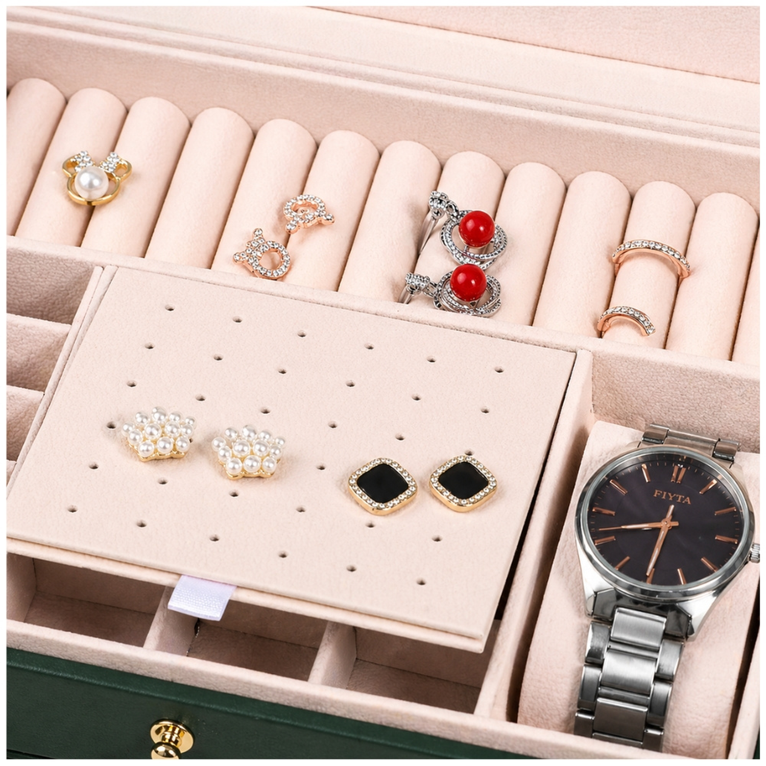 JOYERO COFRE ORGANIZADOR DE JOYAS RELOJ ANILLOS ARETES COLLARES J500 - COLOR ALEATORIO - 5