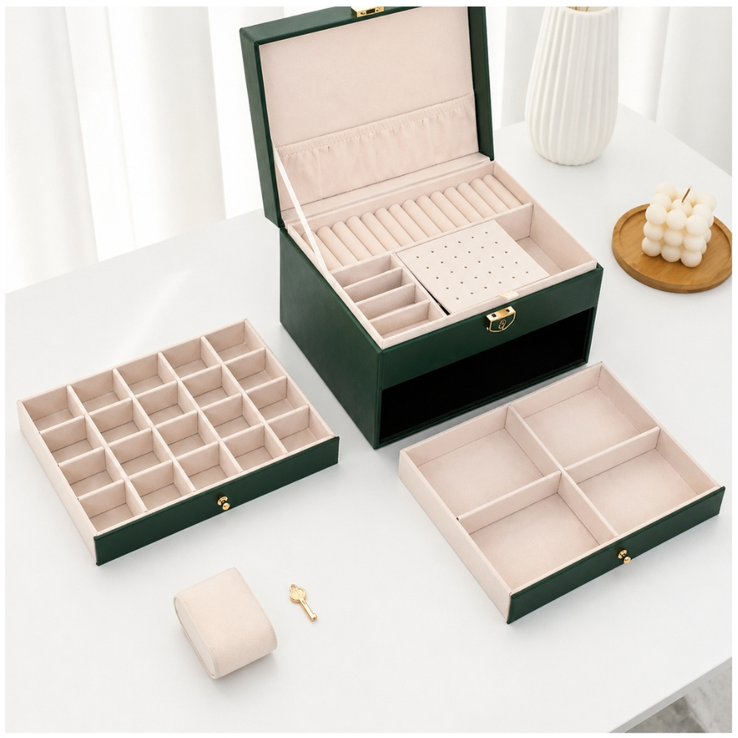 JOYERO COFRE ORGANIZADOR DE JOYAS RELOJ ANILLOS ARETES COLLARES J500 - COLOR ALEATORIO - 7