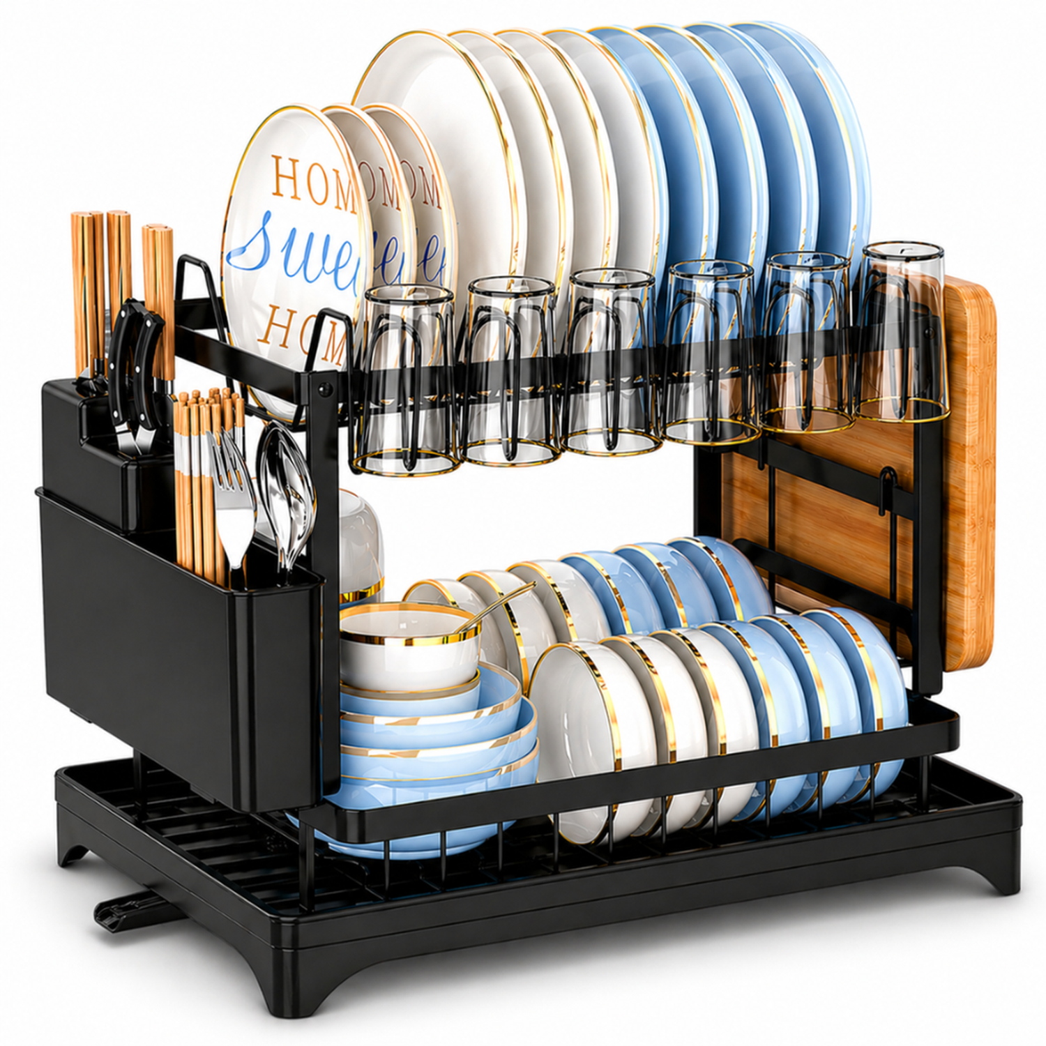 ESCURRIDOR DE PLATOS PORTA VASOS CUBIERTOS ORGANIZADOR DE COCINA 40E - 1