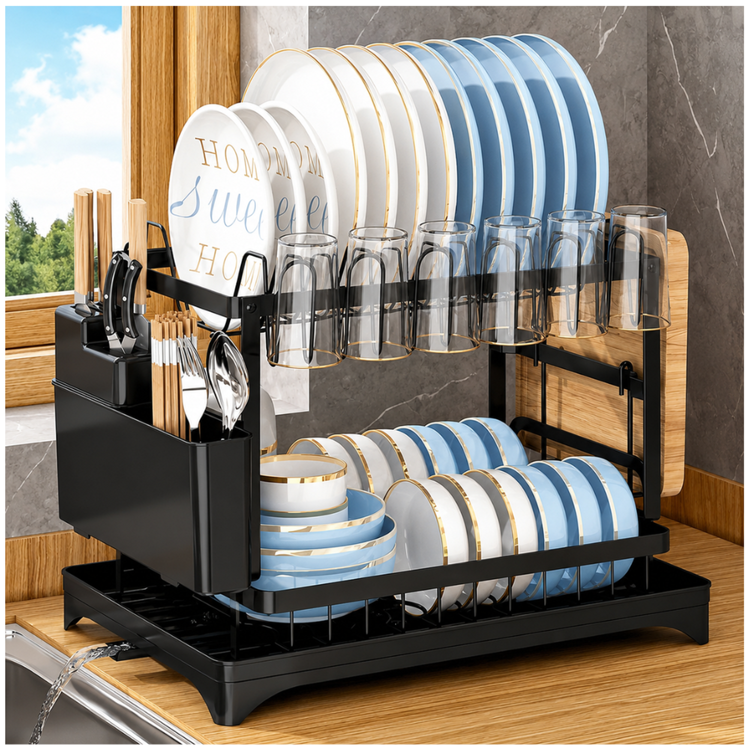 ESCURRIDOR DE PLATOS PORTA VASOS CUBIERTOS ORGANIZADOR DE COCINA 40E - 2