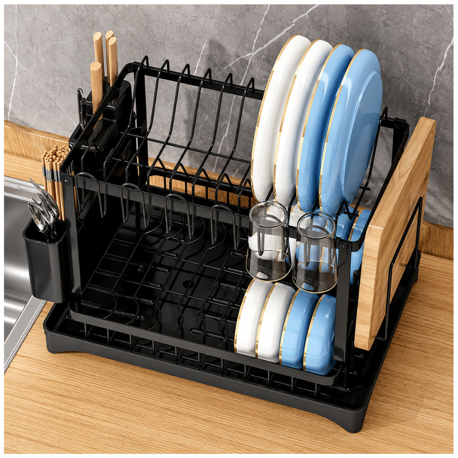 ESCURRIDOR DE PLATOS PORTA VASOS CUBIERTOS ORGANIZADOR DE COCINA 40E - 3