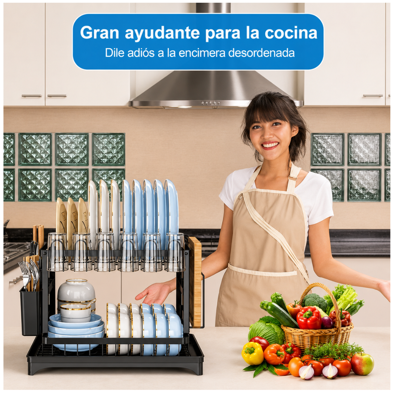 ESCURRIDOR DE PLATOS PORTA VASOS CUBIERTOS ORGANIZADOR DE COCINA 40E - 4