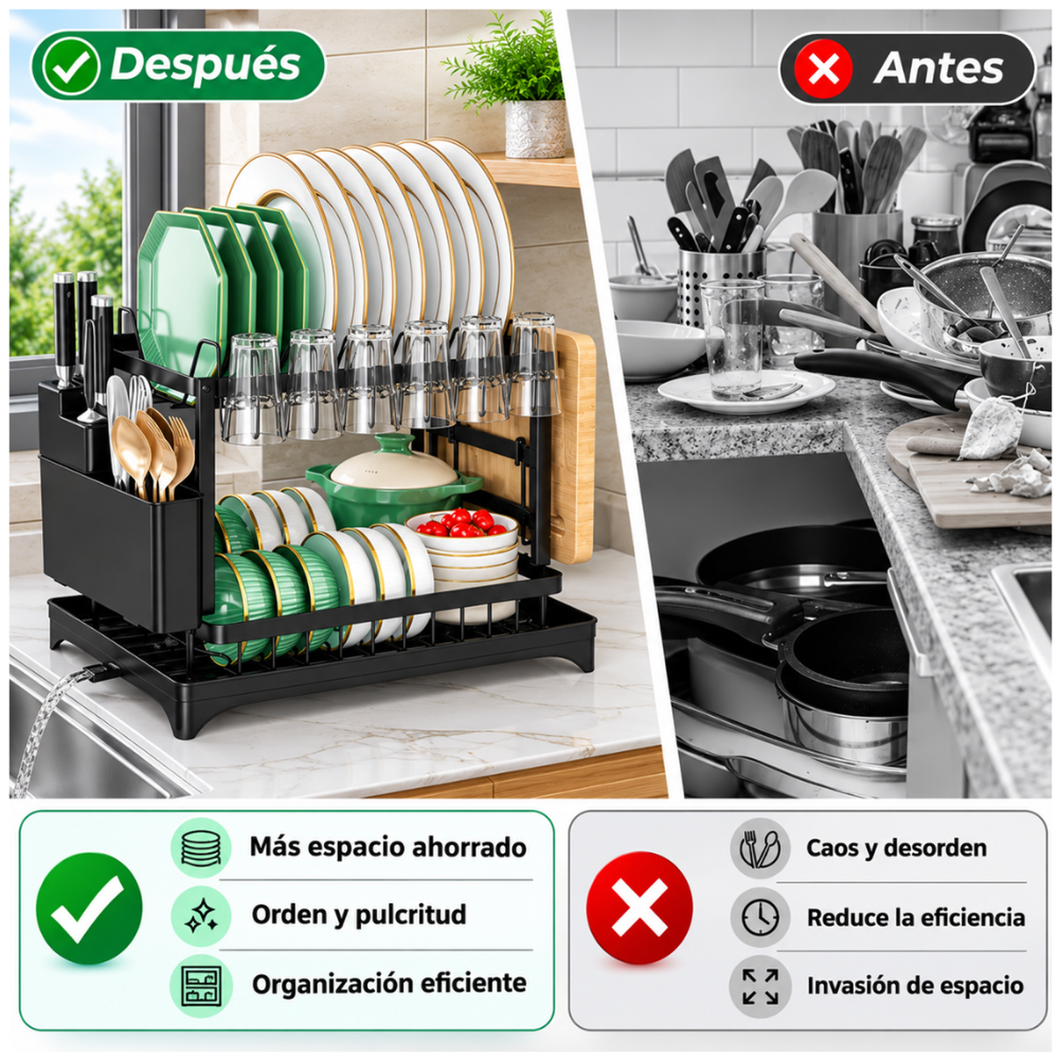 ESCURRIDOR DE PLATOS PORTA VASOS CUBIERTOS ORGANIZADOR DE COCINA 40E - 5